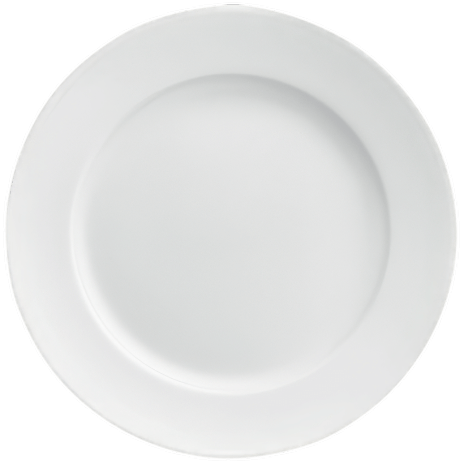Ein weißer, runder Porzellanteller auf einem neutralen Hintergrund. Fürstenberg Porzellan.