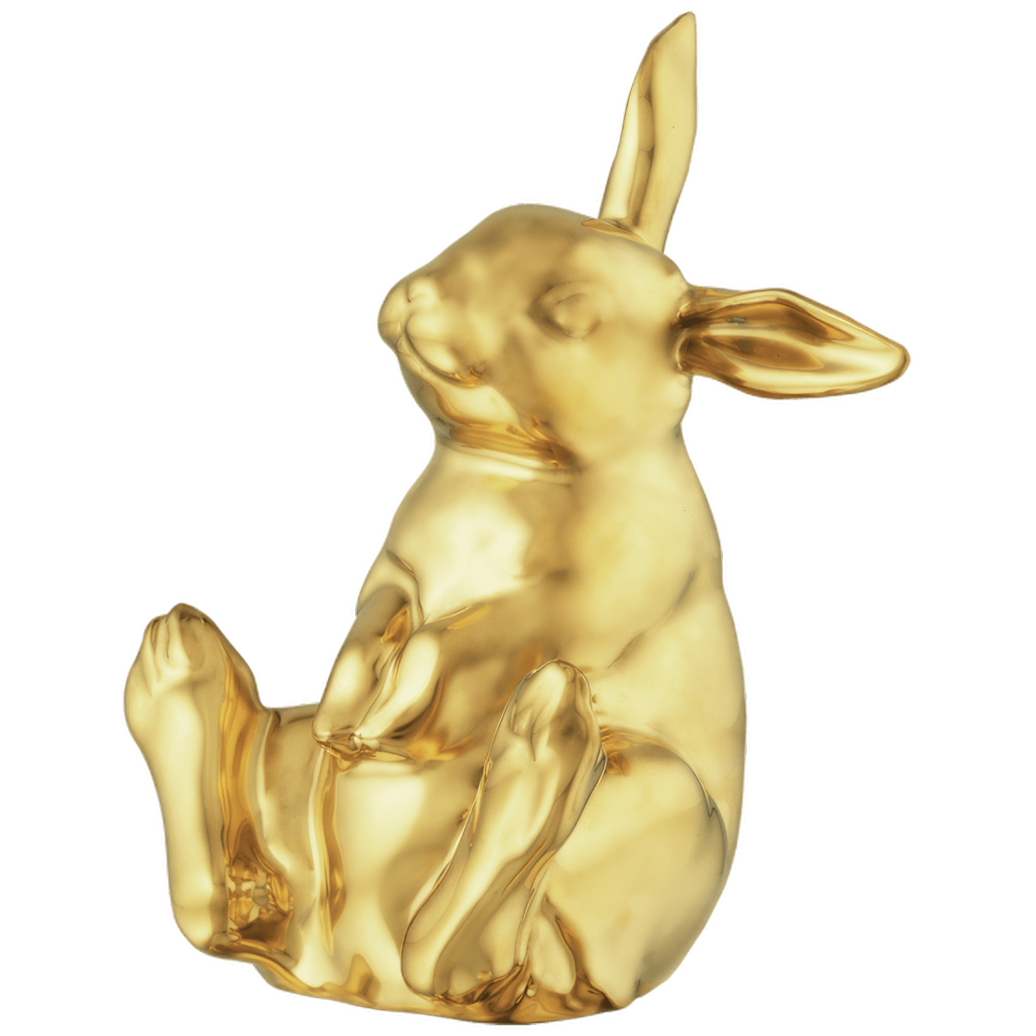Goldener sitzender Hase aus Porzellan mit geschlossenen Augen. Fürstenberg Porzellan.