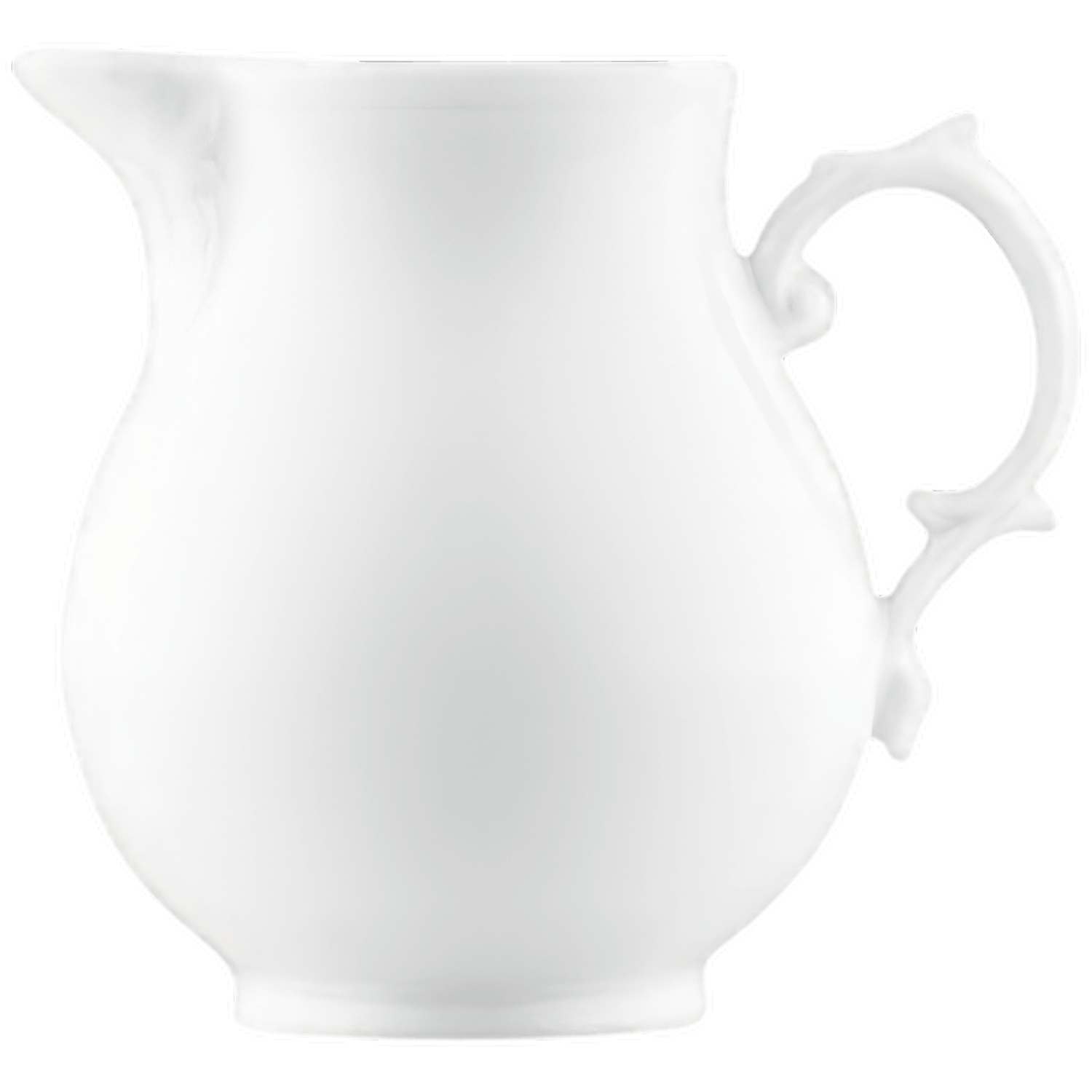Weiße Porzellan-Kanne mit elegantem Henkel, steht auf hellem Hintergrund. Fürstenberg Porzellan.