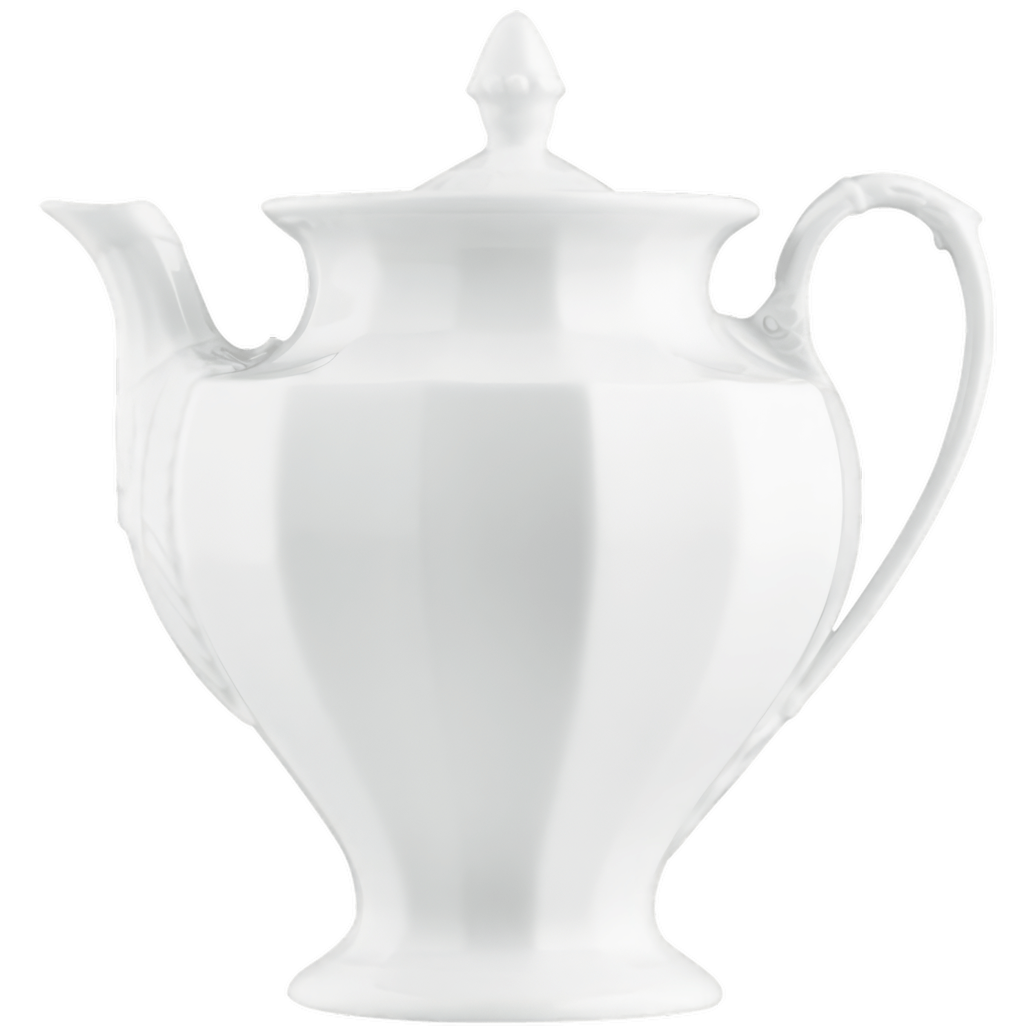 Weiße Porzellankanne mit Deckel und Henkel, elegant geformte traditionelle Teekanne. Fürstenberg Porzellan.