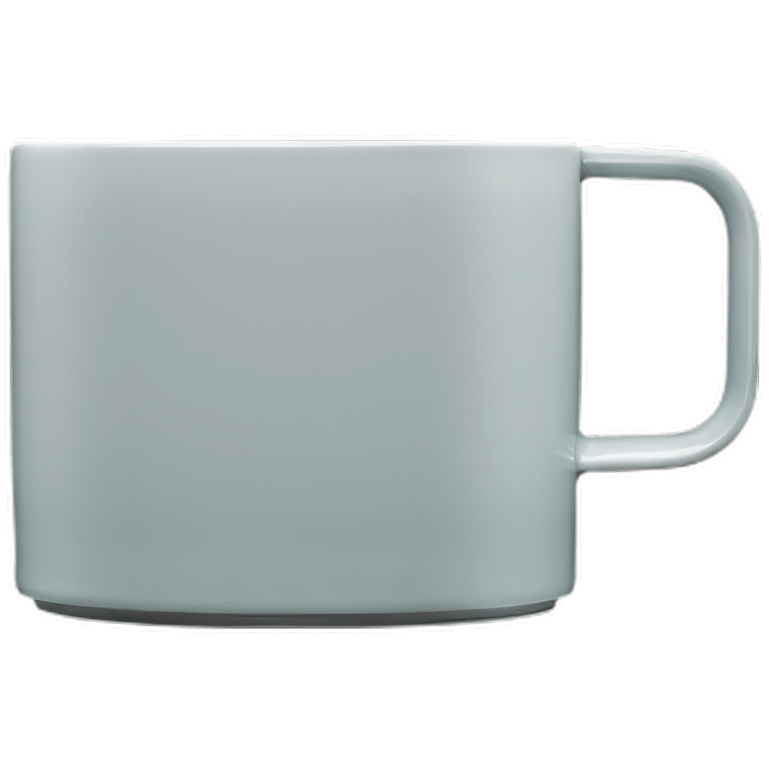 Weiße zylindrische Tasse mit Henkel auf schwarzem Hintergrund. Fürstenberg Porzellan.