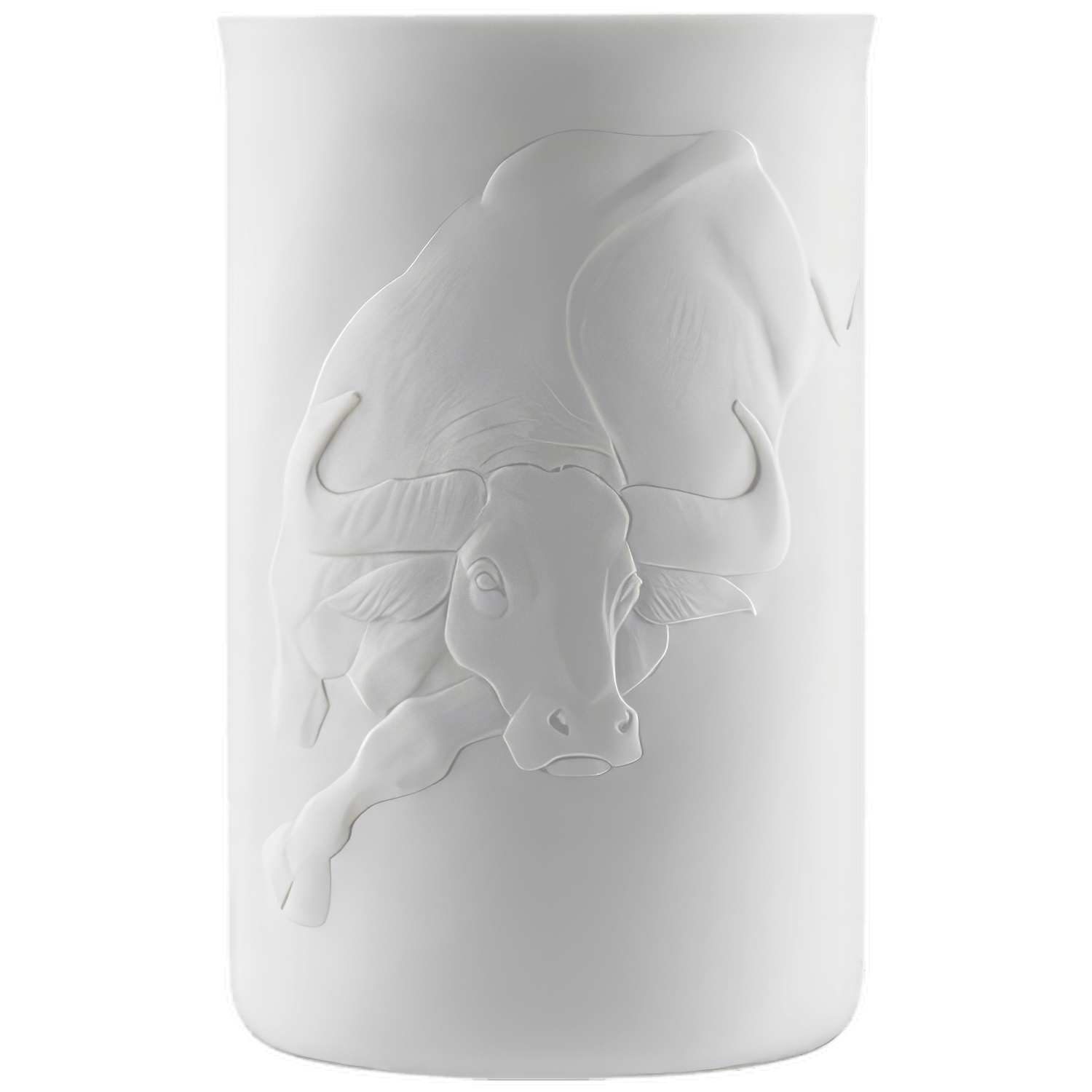 Weiße Porzellanvase mit Stierrelief in elegantem, modernem Design. Fürstenberg Porzellan.