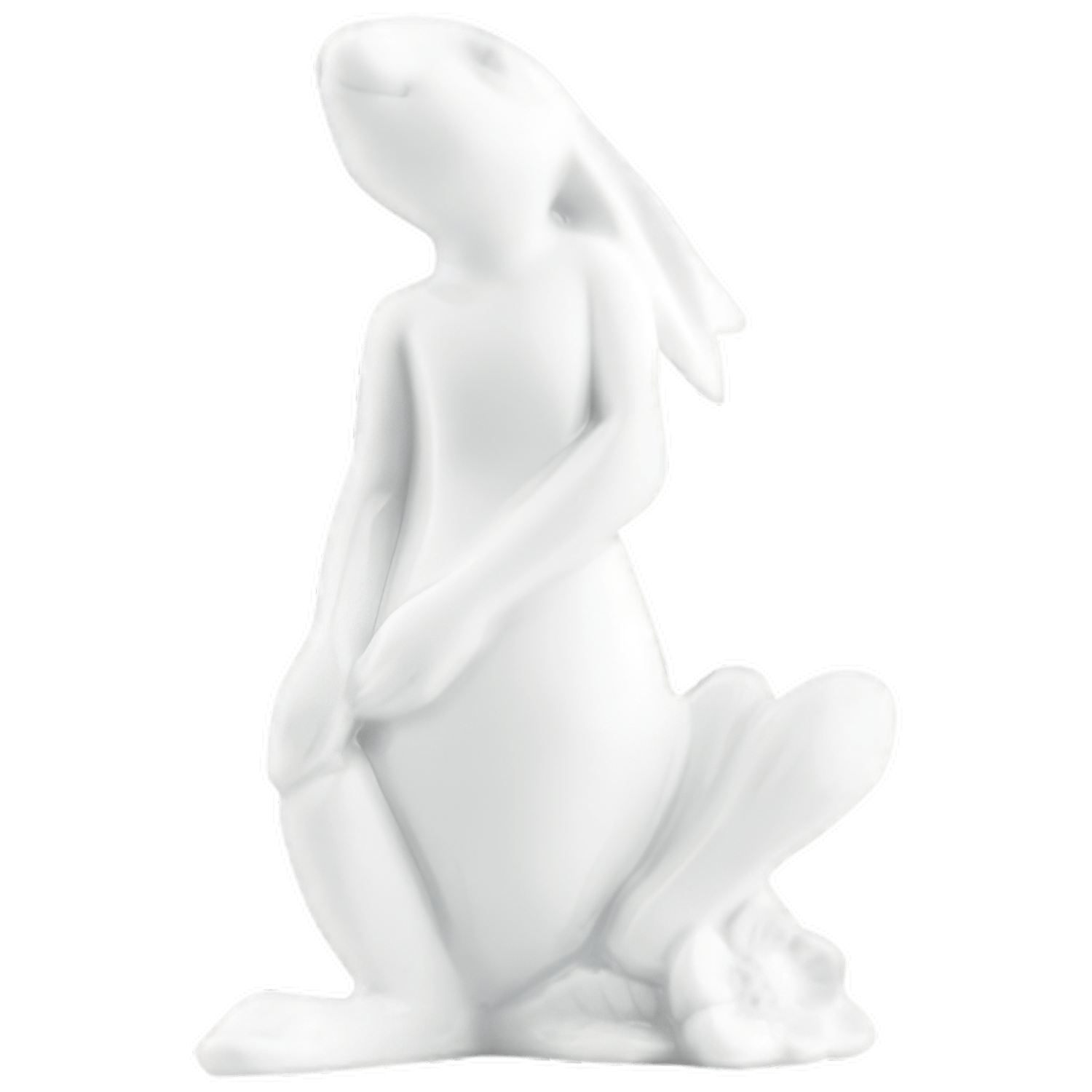 Weiße Porzellanfigur eines sitzenden Hasen aufrecht blickend. Fürstenberg Porzellan.