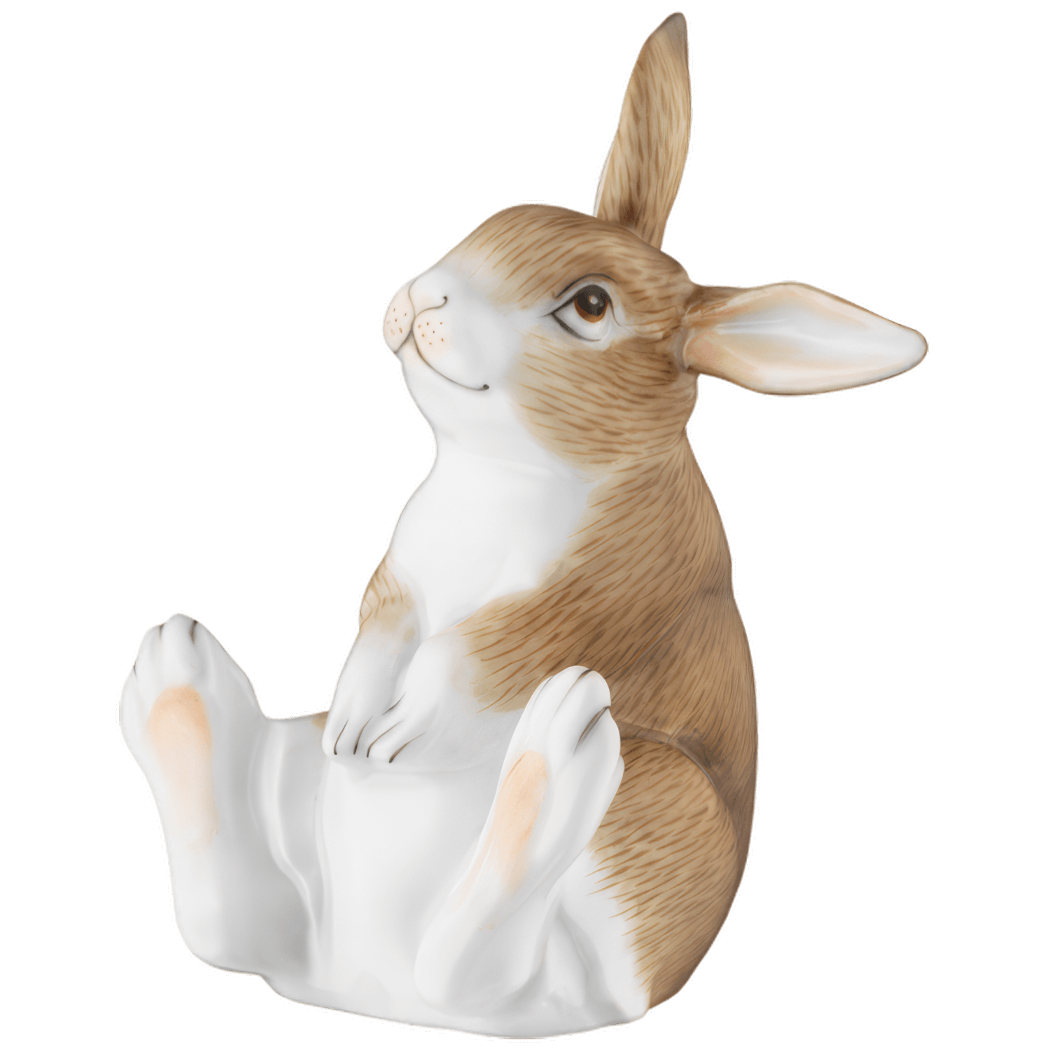 Porzellanfigur eines sitzenden Hasen, schaut nach oben. Fürstenberg Porzellan.