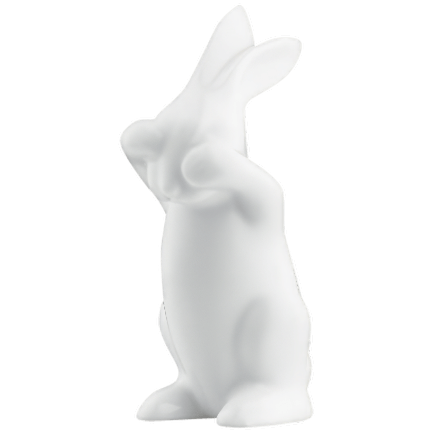 Weiße Porzellanfigur eines stehenden Kaninchens mit erhobenen Pfoten. Fürstenberg Porzellan.