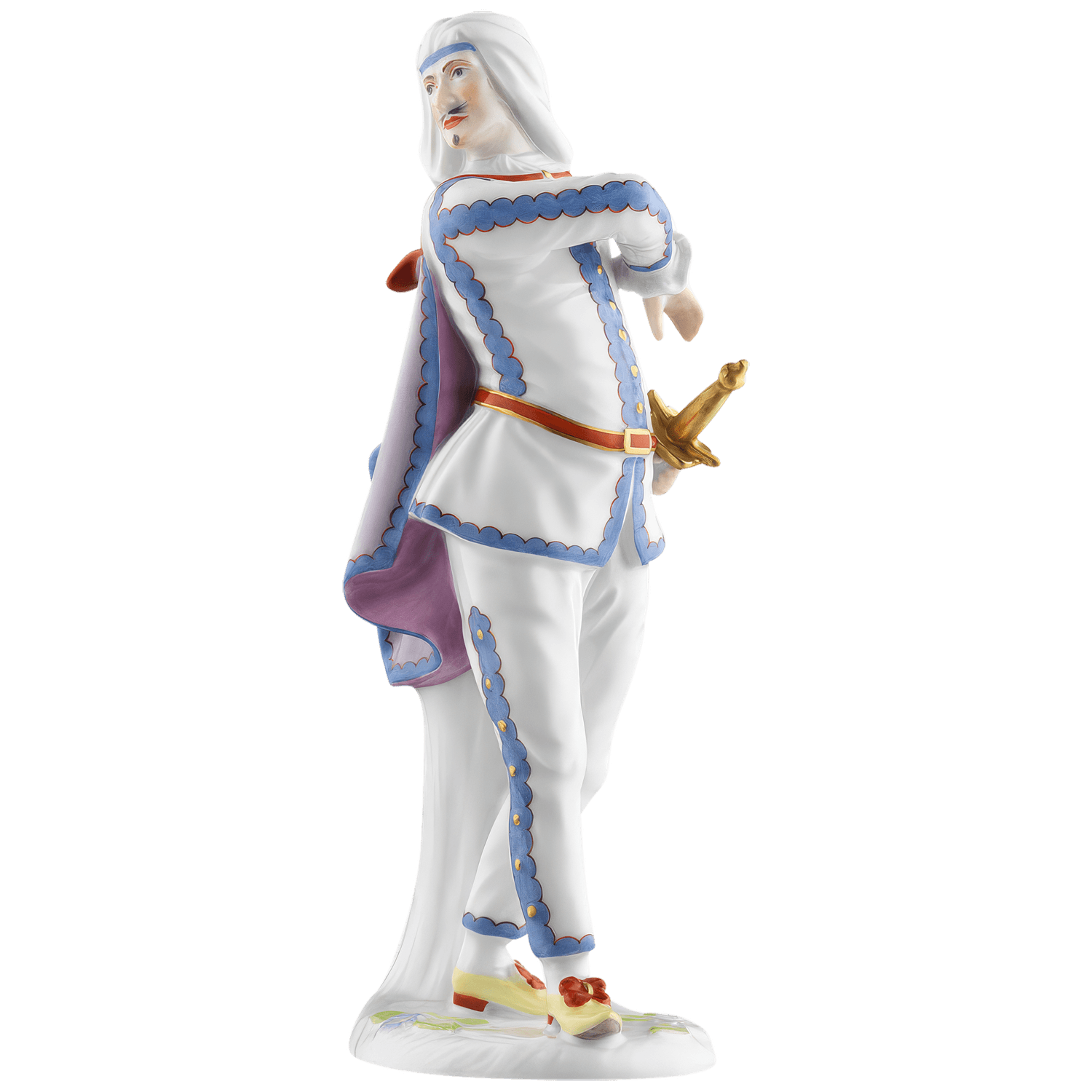 Porzellanfigur mit Schwert, in Rüstung, farbig bemalt. Fürstenberg Porzellan.