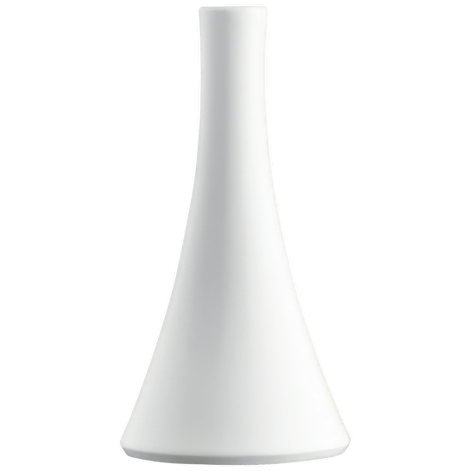 Weiße, schlanke Porzellanvase mit konischem Design, steht vor weißem Hintergrund. Fürstenberg Porzellan.
