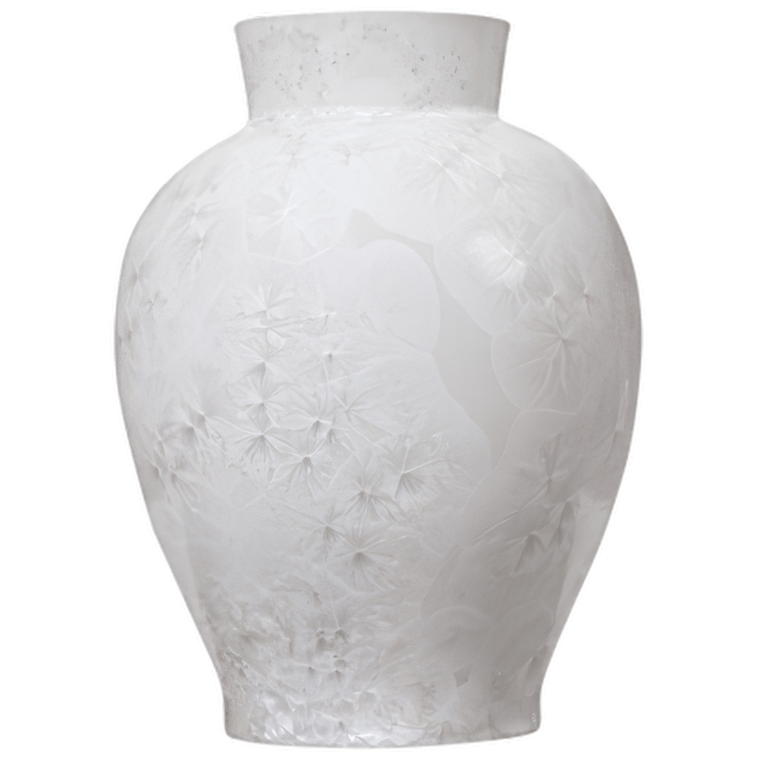 Weiße, bauchige Porzellanvase mit floraler Strukturverzierung auf glänzender Oberfläche. Fürstenberg Porzellan.