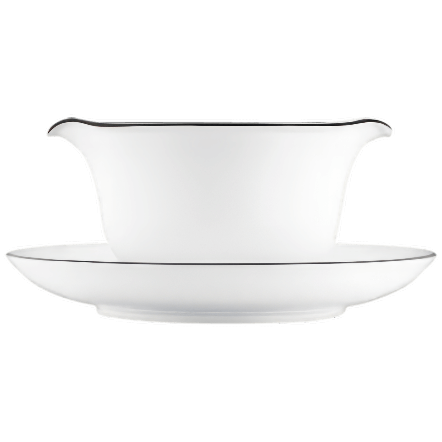 Weiße Porzellan-Sauciere mit Untertasse, minimalistisch und elegant. Fürstenberg Porzellan.