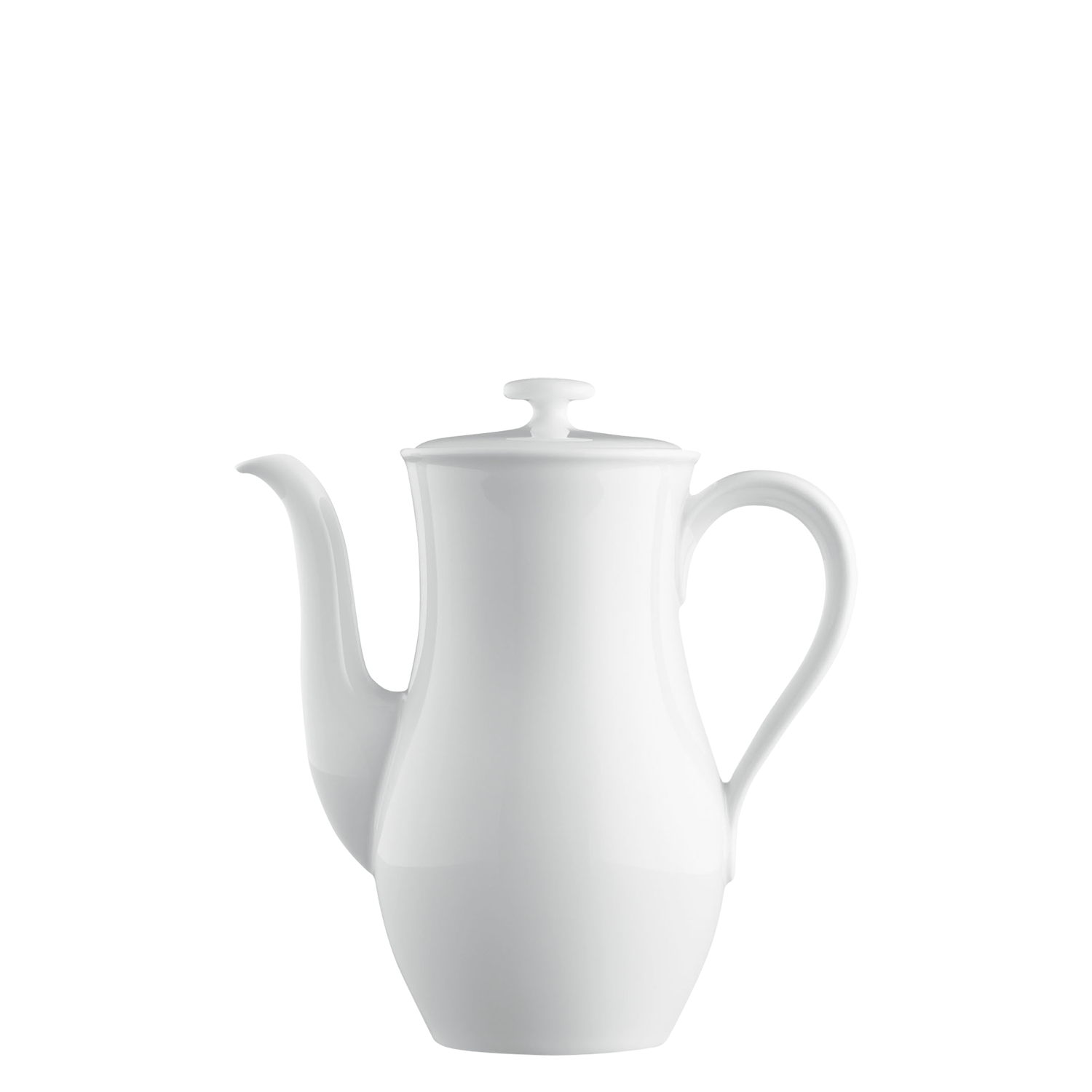 Weiße Porzellankanne mit Deckel und geschwungenem Henkel, zeigt klassische Eleganz. Fürstenberg Porzellan.