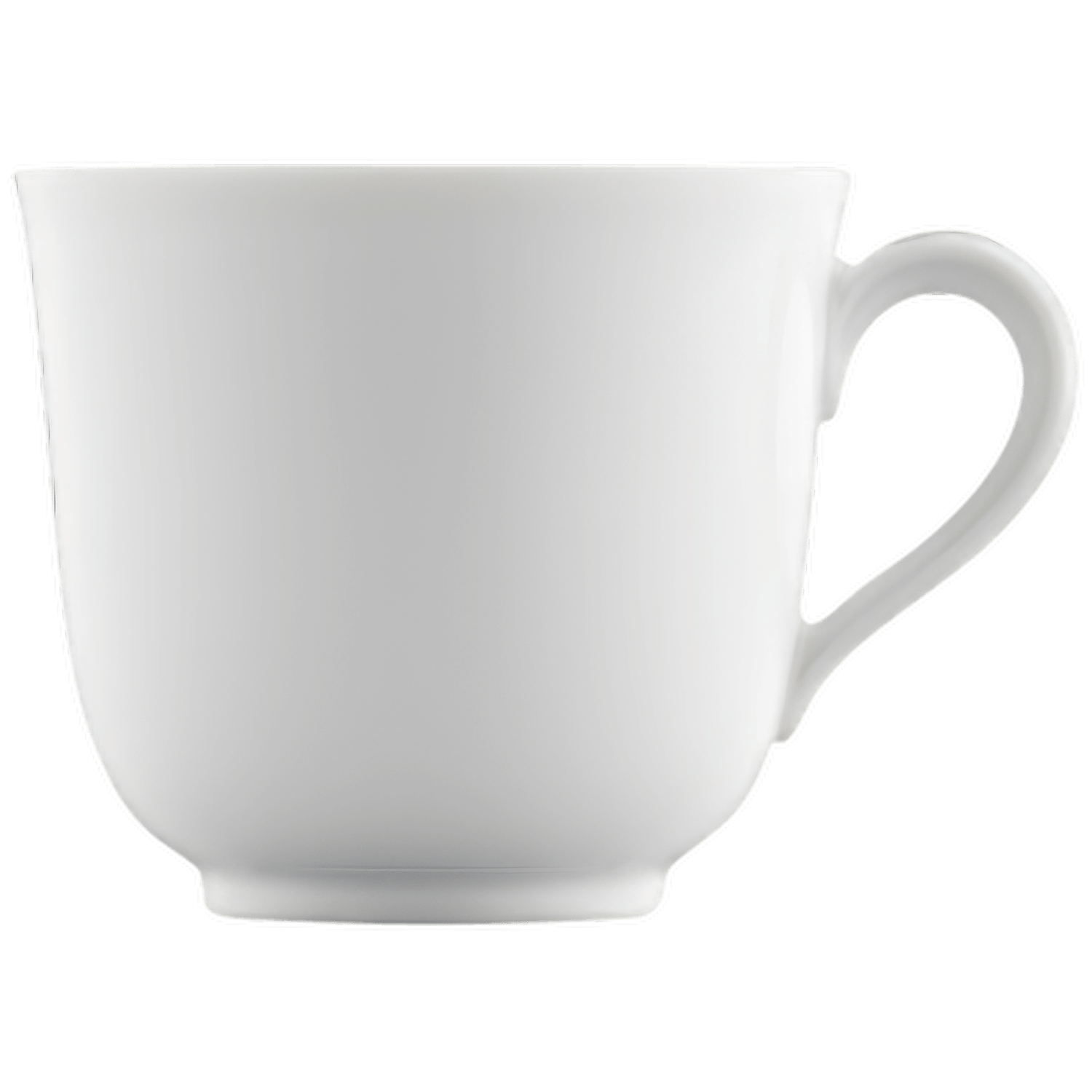 Weiße Kaffeetasse steht auf weißem Hintergrund. Fürstenberg Porzellan.