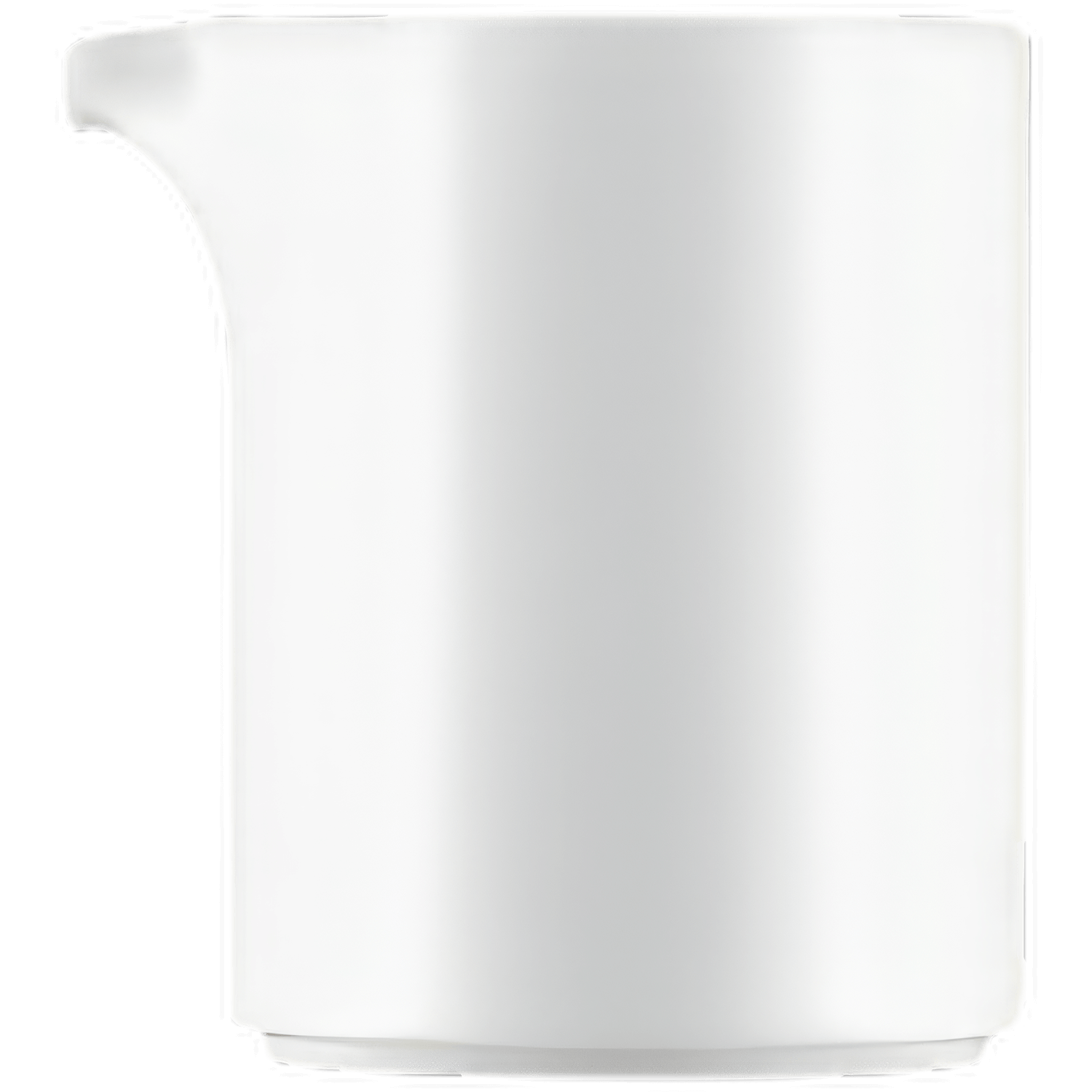 Weißer, zylindrischer Milchgießer mit kleinem Ausgießer auf schwarzem Hintergrund. Fürstenberg Porzellan.