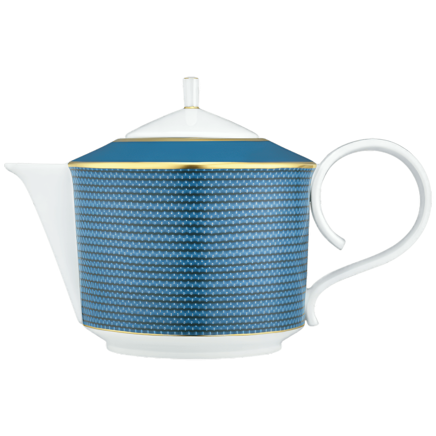 Kaffeekanne mit blauem, goldumrandetem Rautenmuster und geschwungenem Henkel. Fürstenberg Porzellan.
