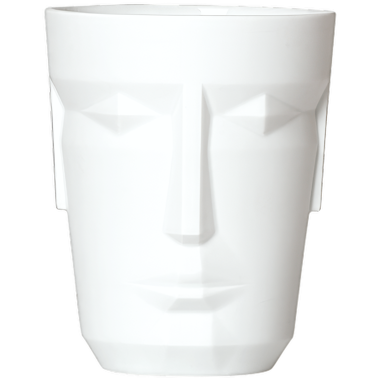 Weißer Porzellanbecher mit stilisiertem Gesicht, modernes Design. Fürstenberg Porzellan.