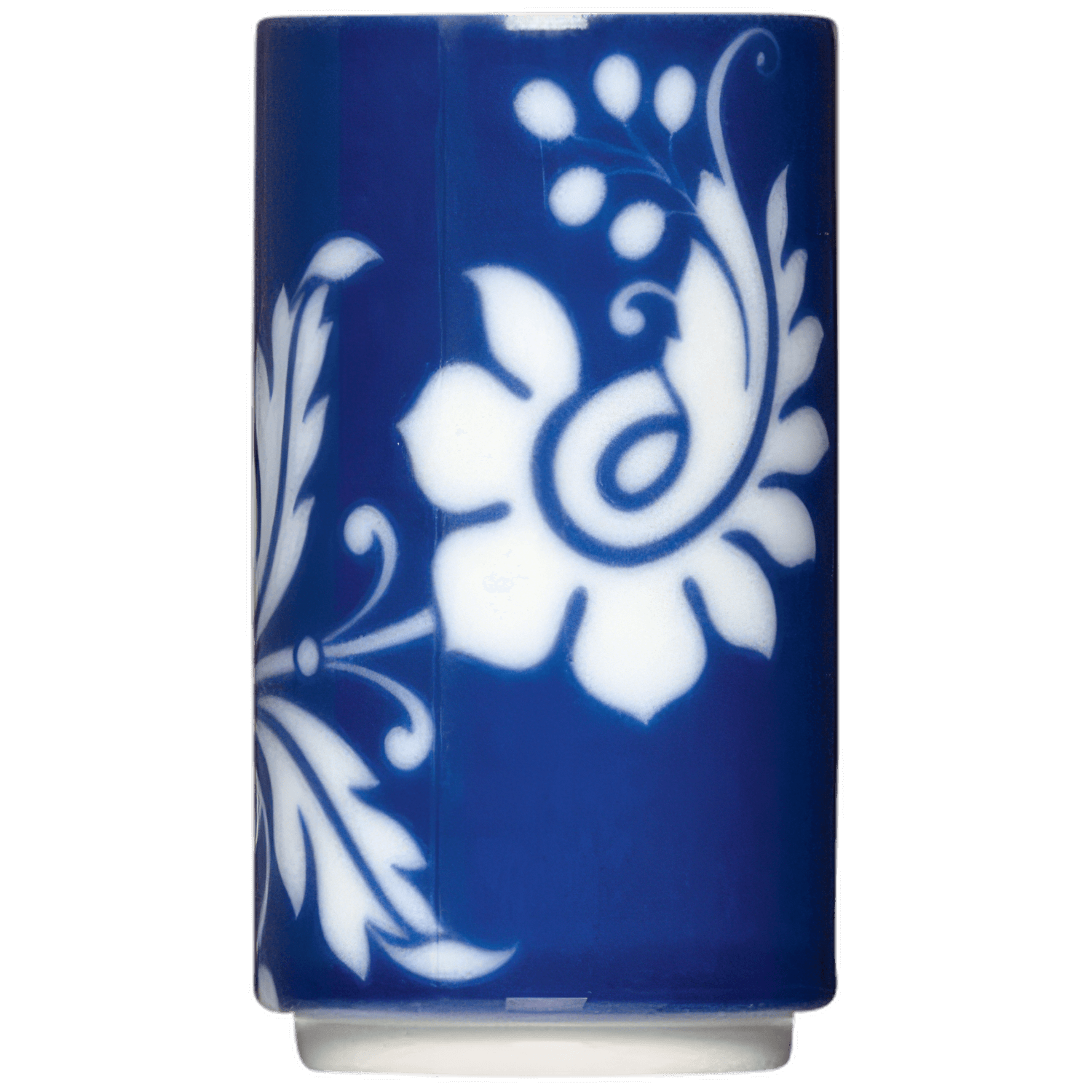 Dunkelblaue Vase mit weißem, floralen Muster verziert, stehendes-Designobjekt. Fürstenberg Porzellan.