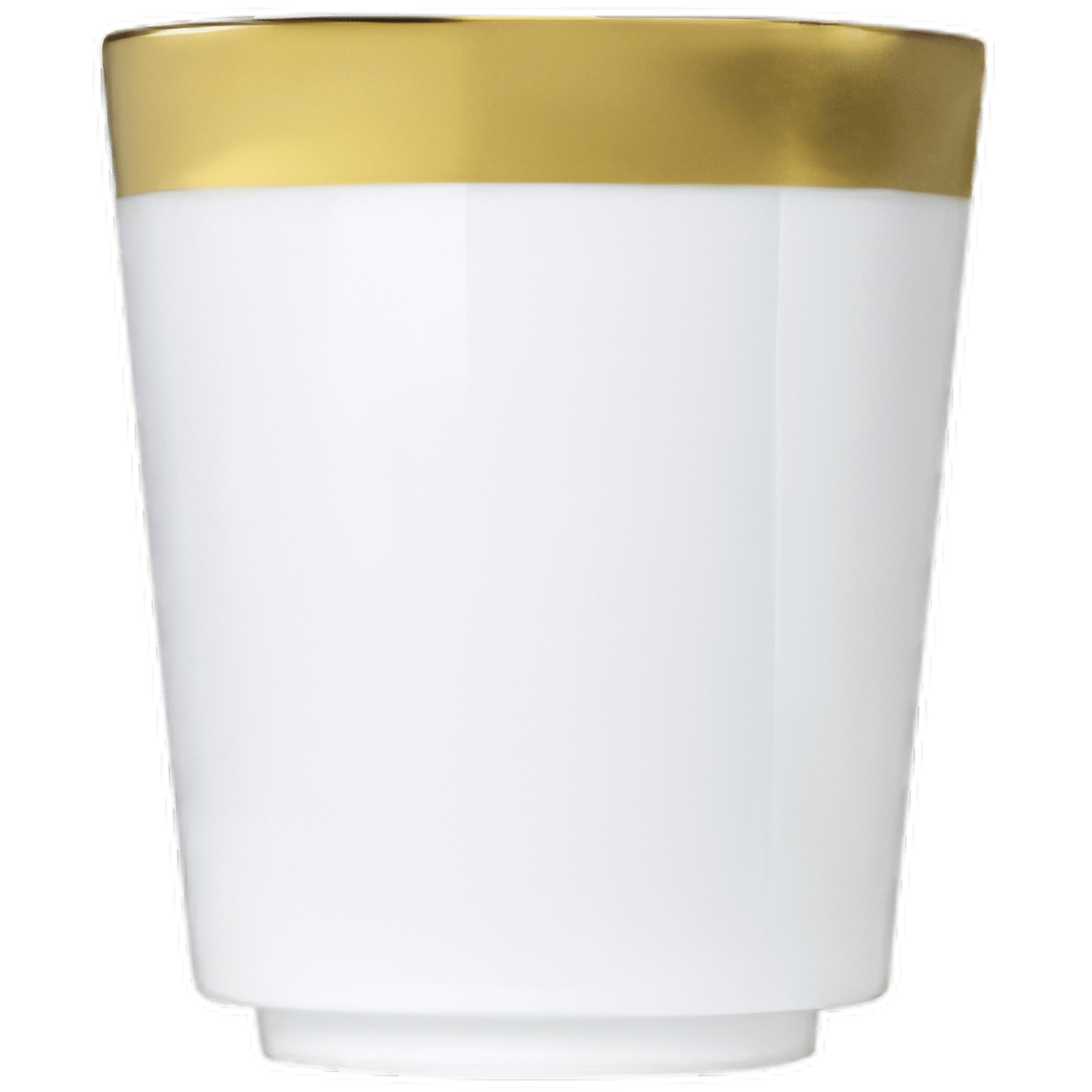 Weißer Becher mit goldener Randverzierung auf weißem Hintergrund. Fürstenberg Porzellan.