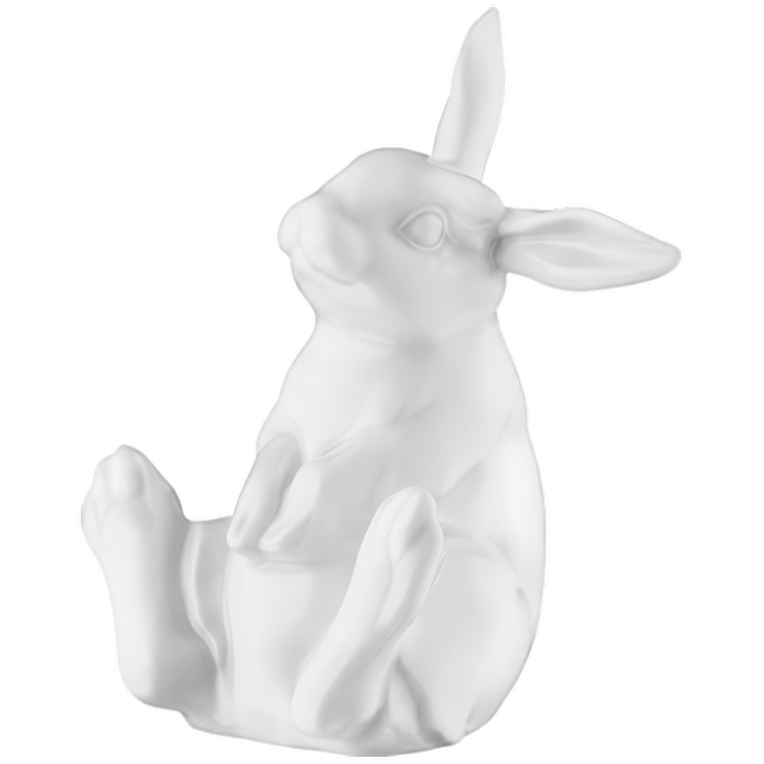 Weiße Hasenfigur sitzt aufrecht mit angehobenen Vorderpfoten. Fürstenberg Porzellan.