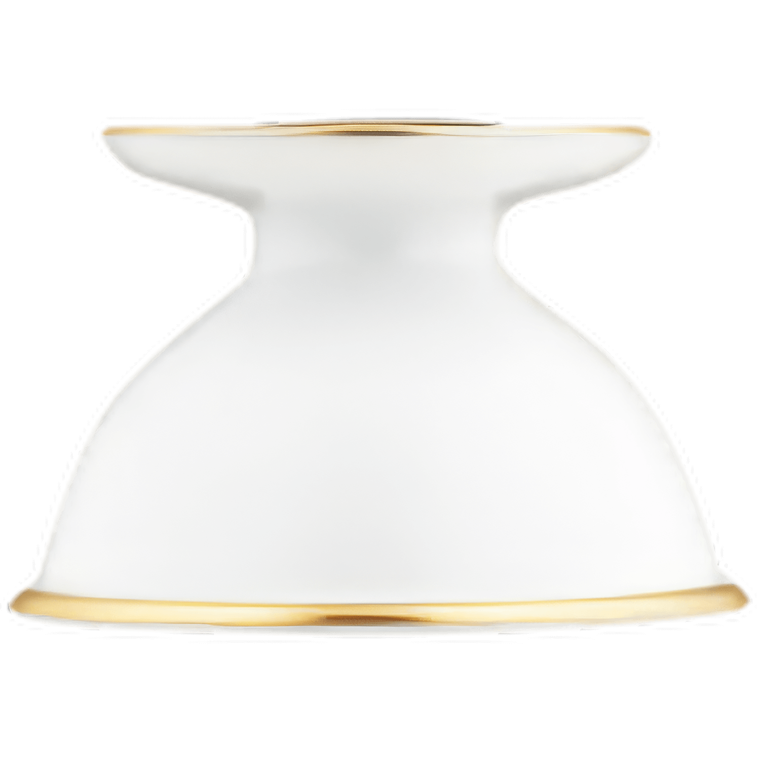 Weiße Porzellanvase mit goldener Verzierung steht auf schwarzem Hintergrund. Fürstenberg Porzellan.