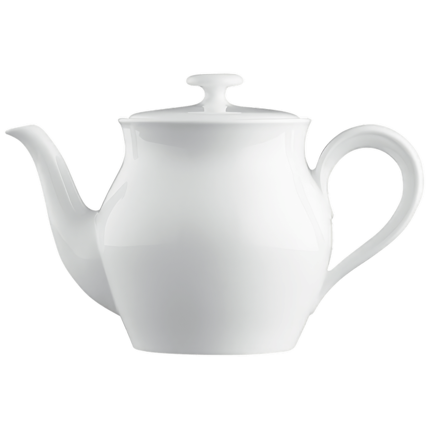 Weiße Porzellan-Teekanne steht aufrecht, präsentiert in minimalistischer Umgebung. Fürstenberg Porzellan.