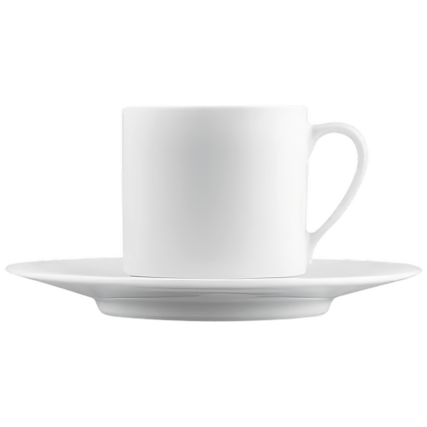 Weiße Espressotasse mit Untertasse, stehend auf weißem Hintergrund. Fürstenberg Porzellan.