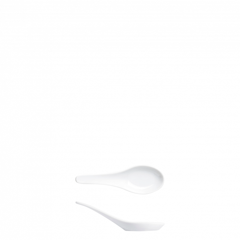 Weiße, elegante Porzellanlöffel liegen nebeneinander auf schwarzem Hintergrund. Fürstenberg Porzellan.