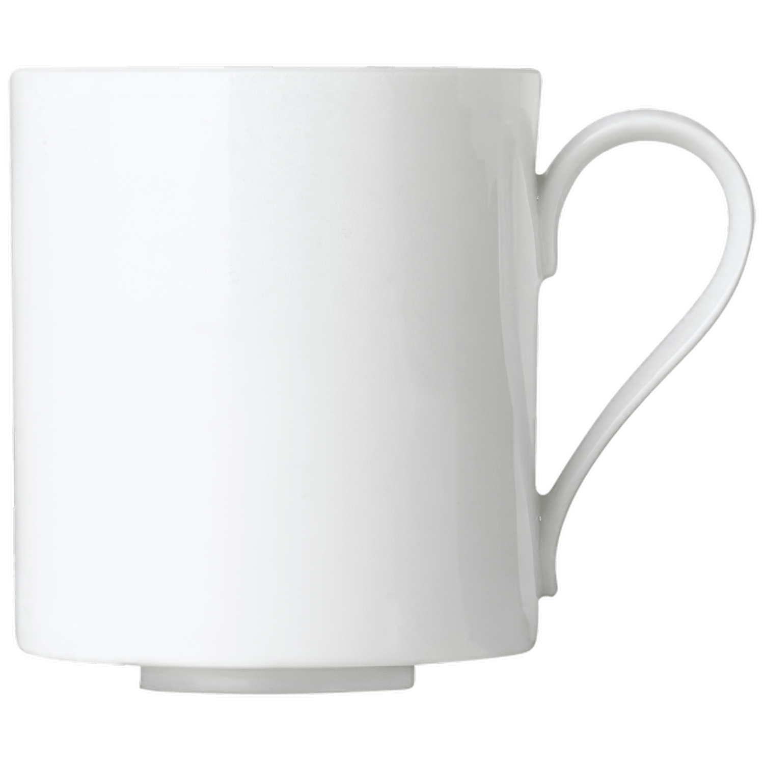 Weiße Porzellantasse, stehend, mit elegantem Henkel in schlichtem Design. Fürstenberg Porzellan.