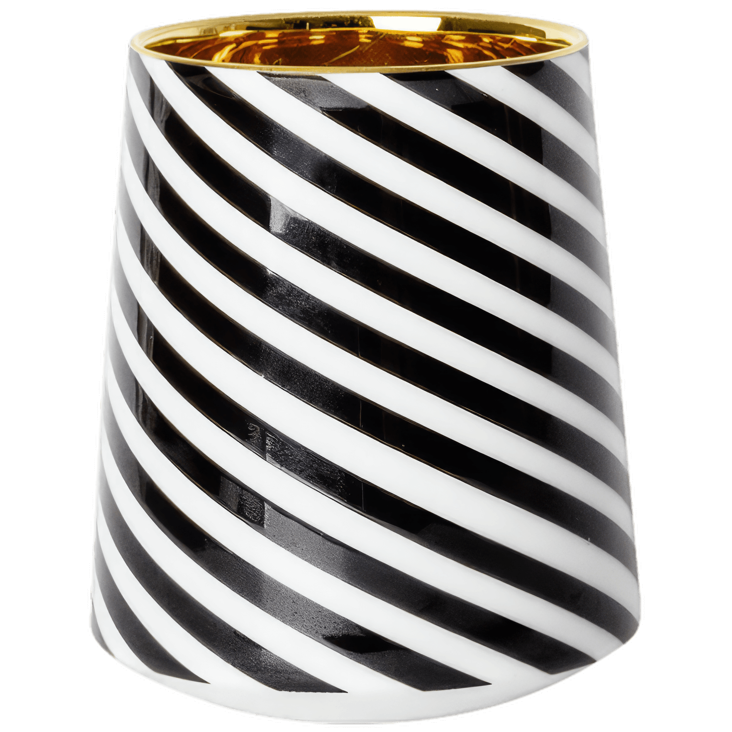 Schwarze Vase mit weißen Spiralen, goldener Rand innen. Fürstenberg Porzellan.
