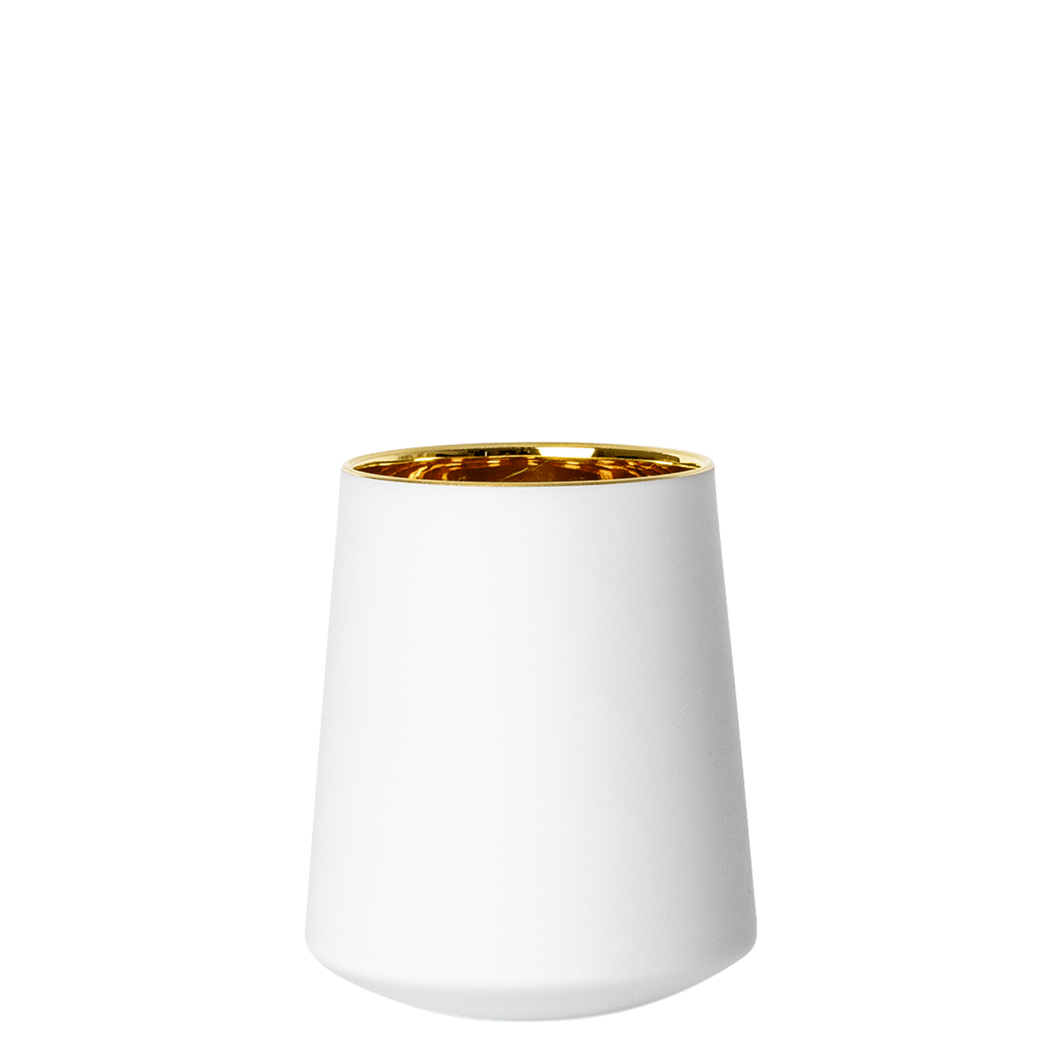 Weißer Porzellanbecher mit goldener Innenbeschichtung auf weißem Hintergrund. Fürstenberg Porzellan.
