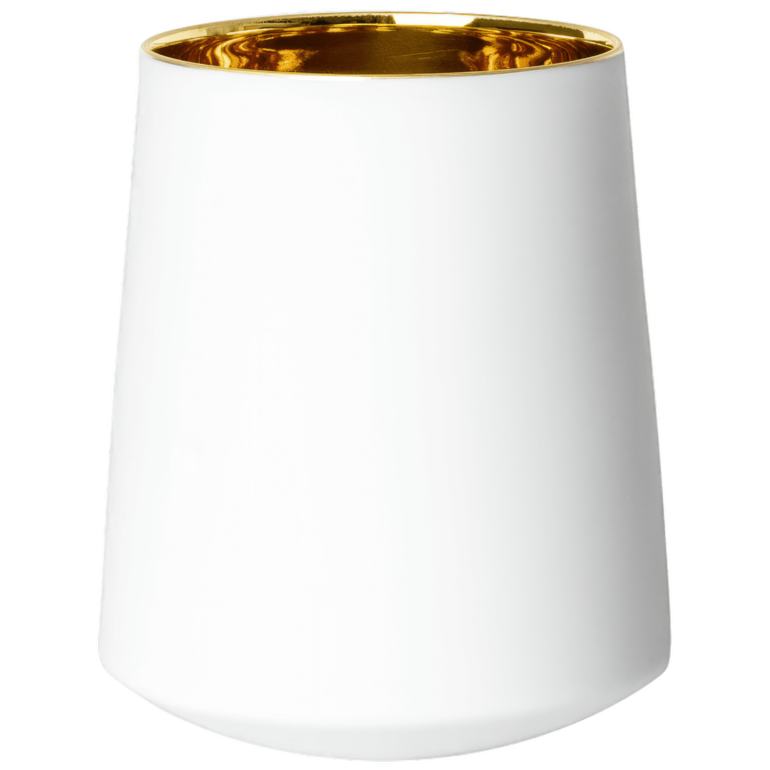 Weißer Becher mit goldener Innenseite leuchtet elegant im Licht. Fürstenberg Porzellan.