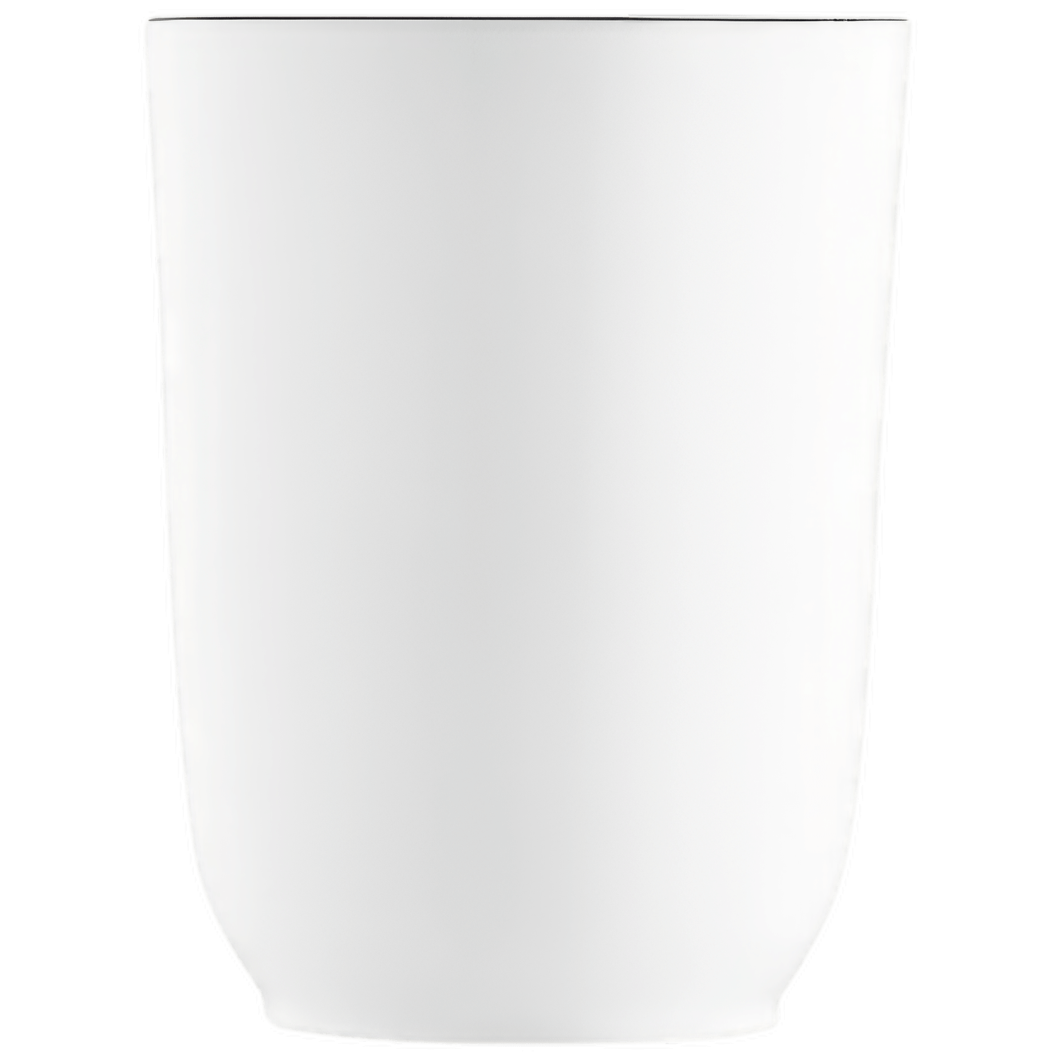 Weiße, minimalistische Porzellantasse steht auf schwarzem Hintergrund. Fürstenberg Porzellan.