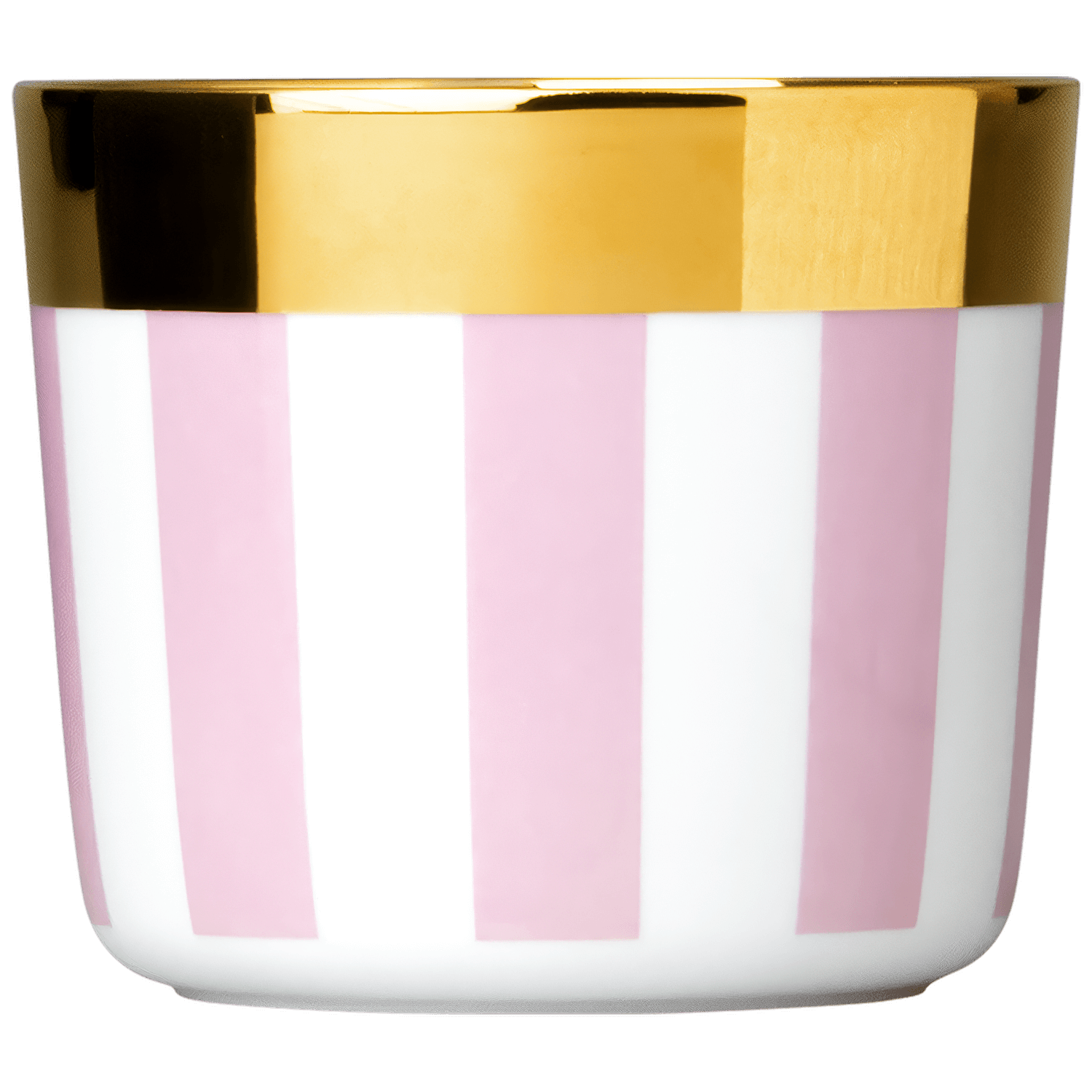 Kleine Tasse mit rosa-weißen Streifen und goldener Kante. Fürstenberg Porzellan.