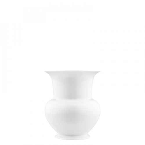 Weiße, bauchige Porzellanvase mit breitem, nach außen gewölbtem Rand. Fürstenberg Porzellan.