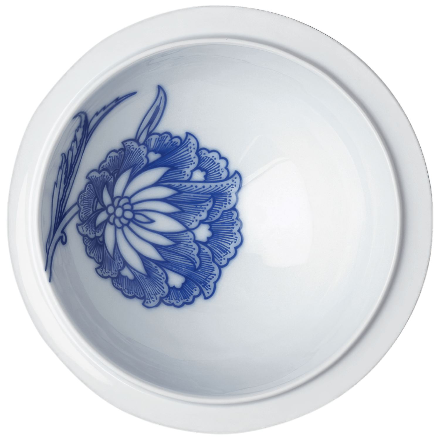 Zwei Porzellanschalen mit blauen Blumenmotiven, eine offen, eine umgedreht. Fürstenberg Porzellan.