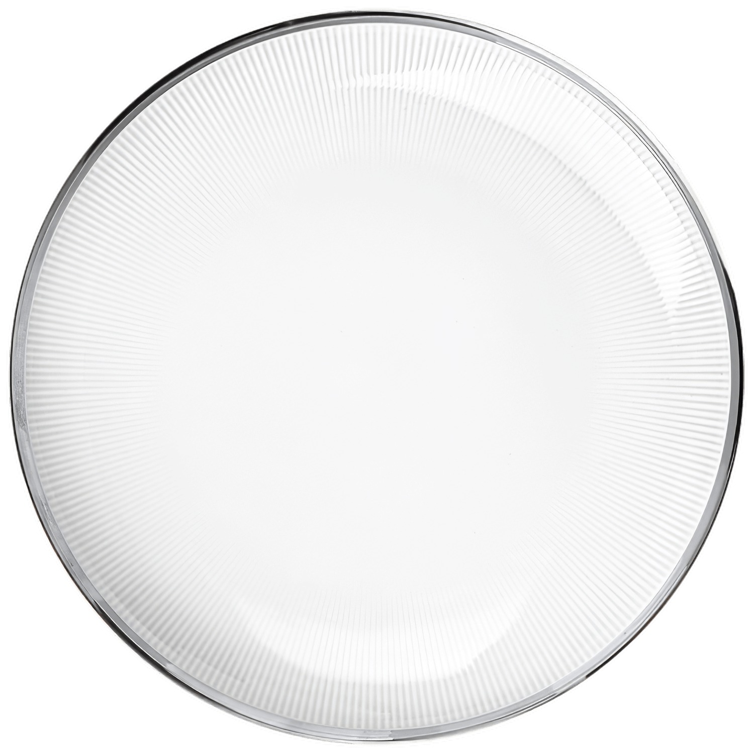 Weiße Porzellanteller mit feinem geriffelten Randdesign und glattem, glänzendem Rand. Fürstenberg Porzellan.