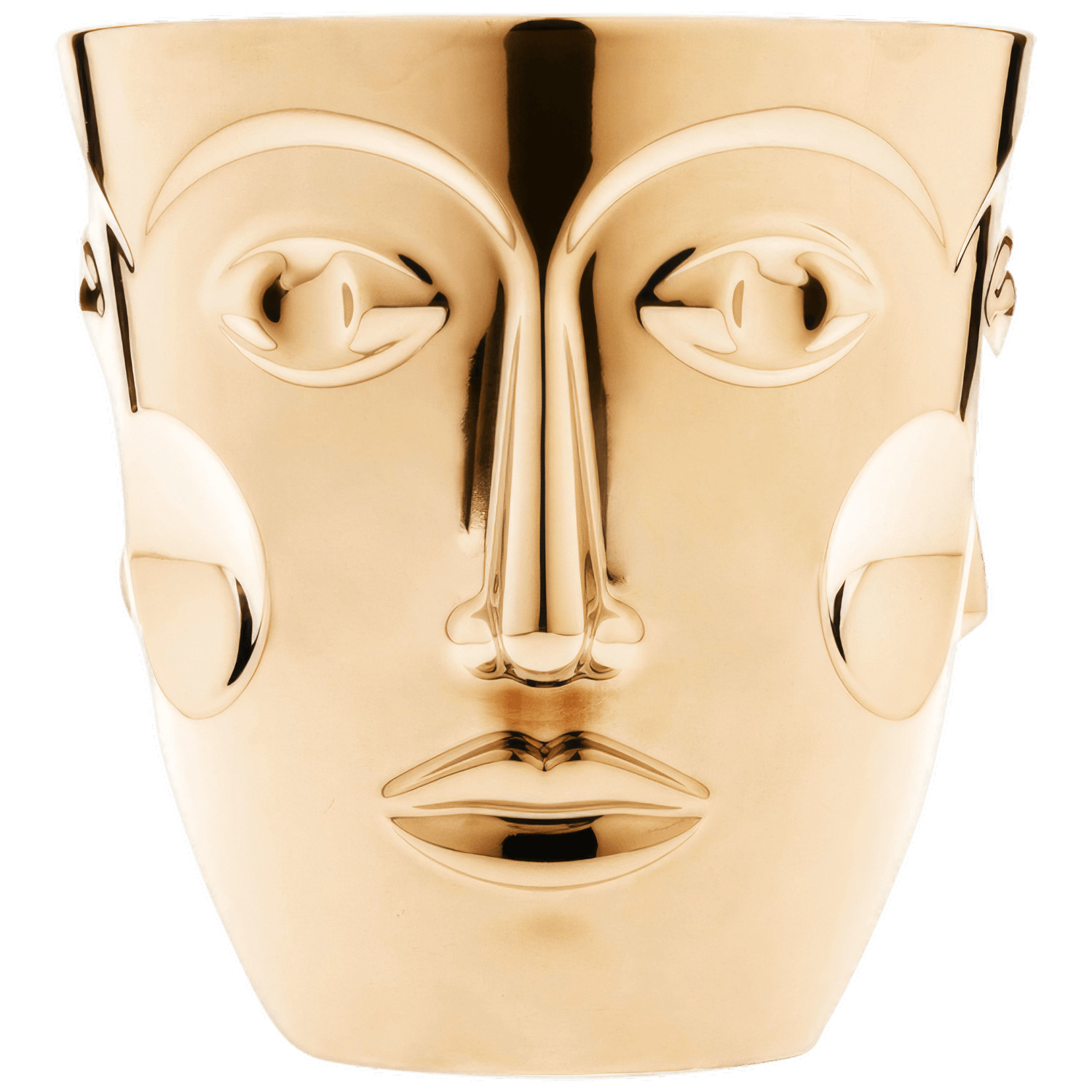 Goldene Porzellanvase mit stilisiertem Gesicht, glänzend, maskenartig. Fürstenberg Porzellan.