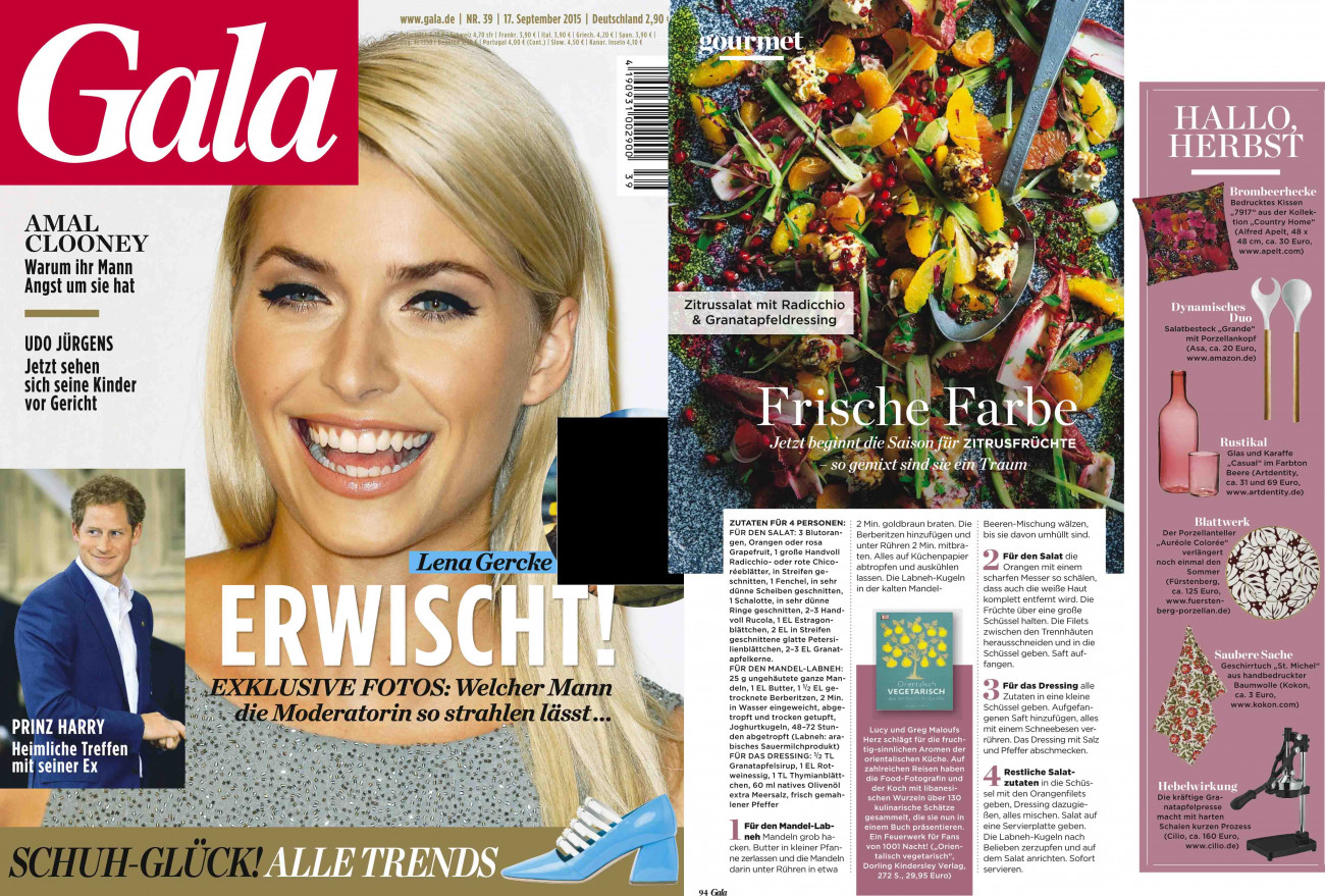 Titelblatt mit lächelnder Frau, daneben Rezept für Zitrussalat. Fürstenberg Porzellan.