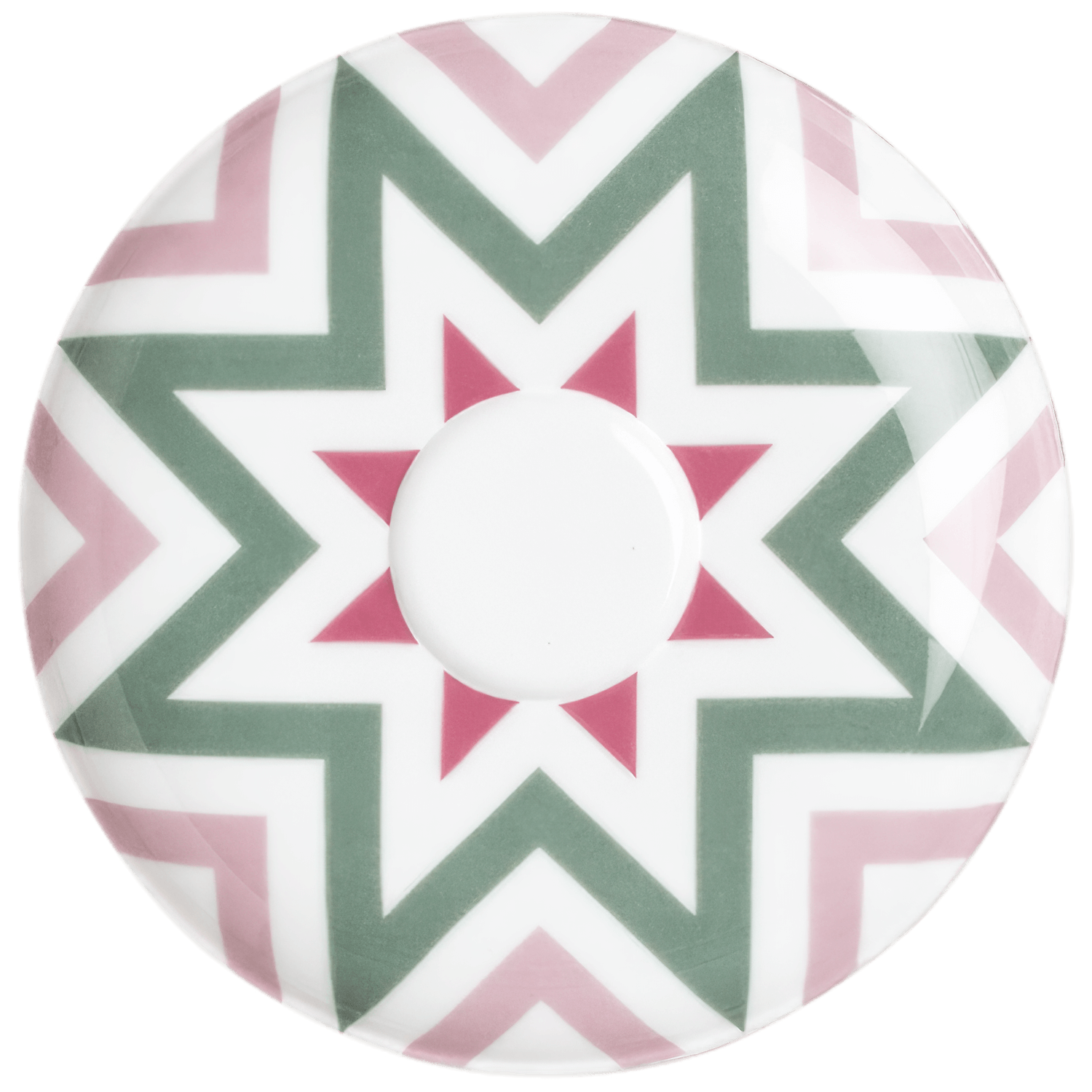 Unterteller mit geometrischem sternförmigem Muster in Rosa und Grün. Fürstenberg Porzellan.