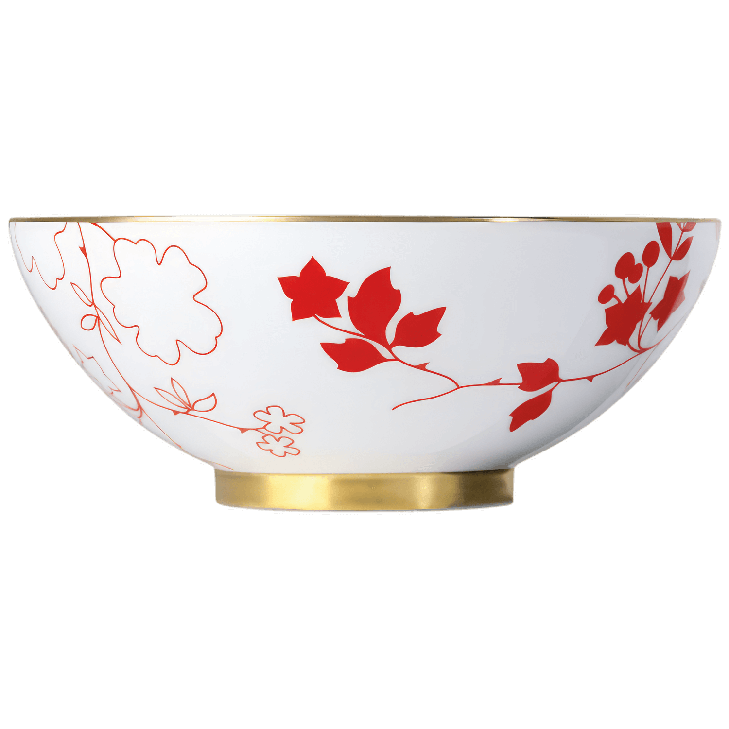 Weiße Porzellanschale mit rotem Blumenmotiv und goldenen Akzenten. Fürstenberg Porzellan.