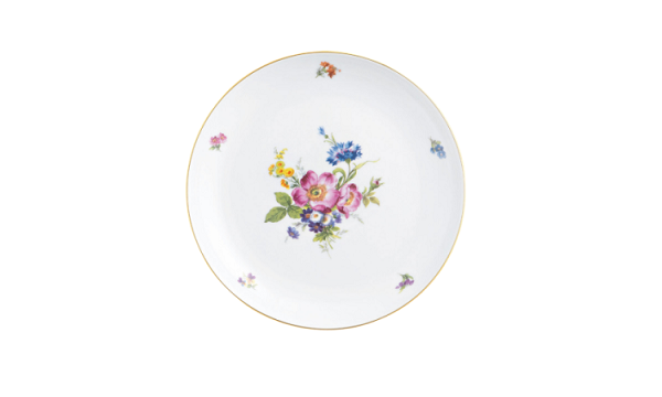 Brotteller aus Porzellan mit buntem Blumenmotiv und feinem Goldrand