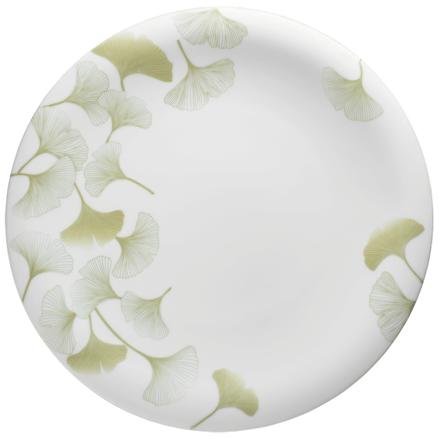 Teller mit zartem Ginkgo-Blattmuster; weiß mit grünen, eleganten Blättern. Fürstenberg Porzellan.