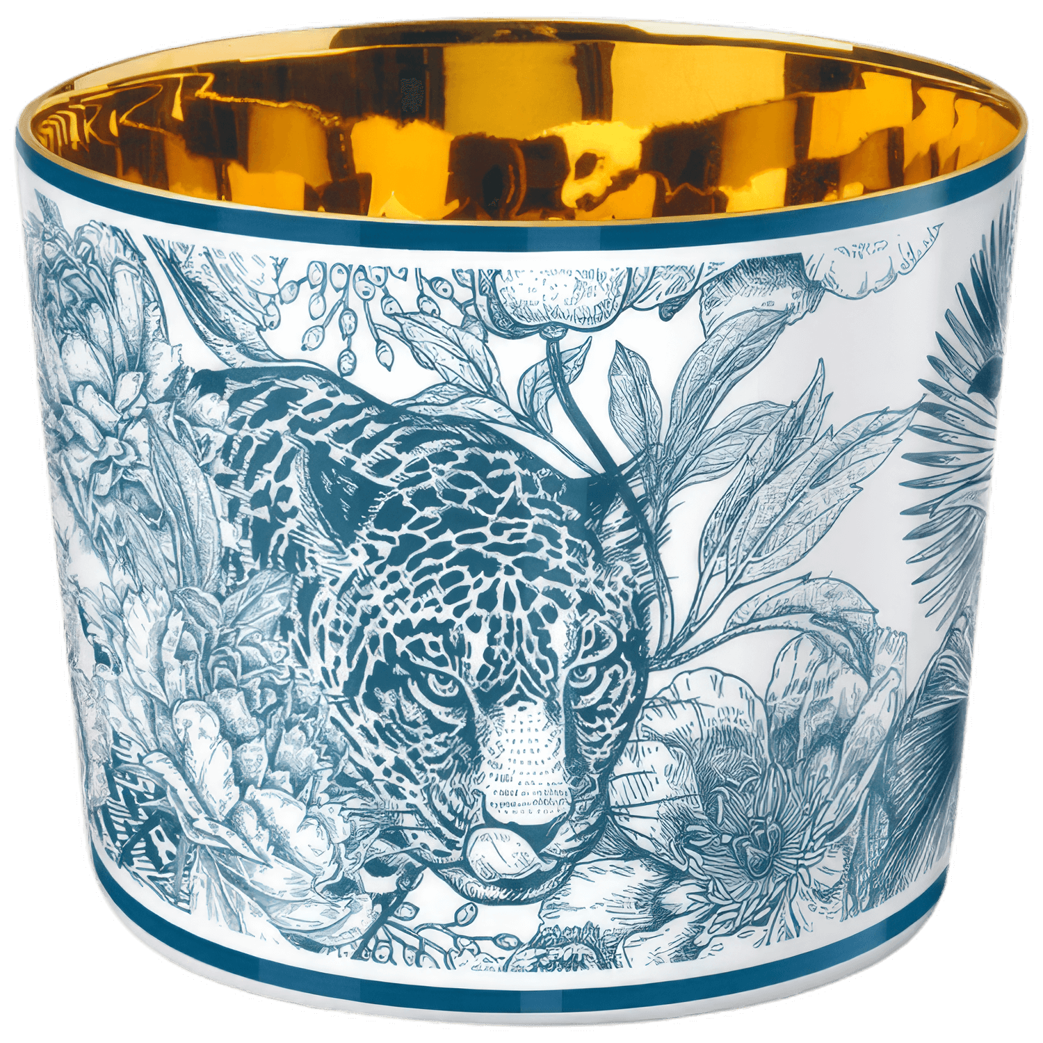 Vase mit Leopardenmotiv und Pflanzen, glänzend goldene Innenseite. Fürstenberg Porzellan.