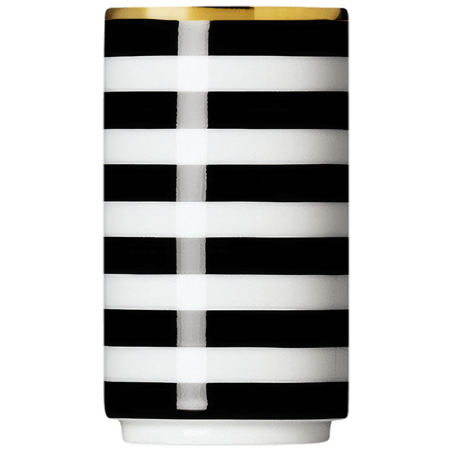 Schwarz-weiß gestreifte Vase mit goldener Oberkante, vertikal ausgerichtet. Fürstenberg Porzellan.