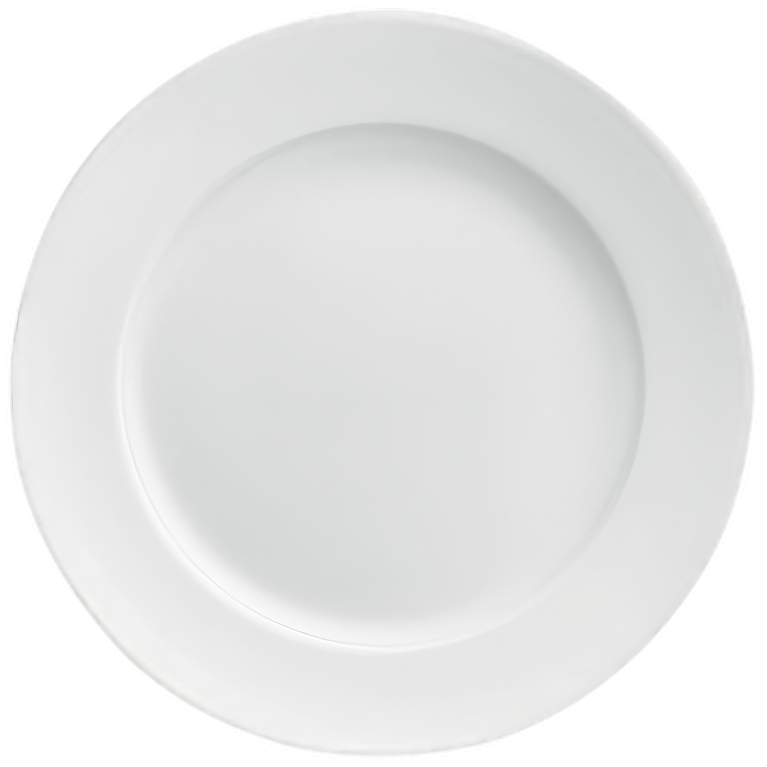 Weißer Porzellanteller liegt auf weißem Hintergrund, schlichtes Design. Fürstenberg Porzellan.