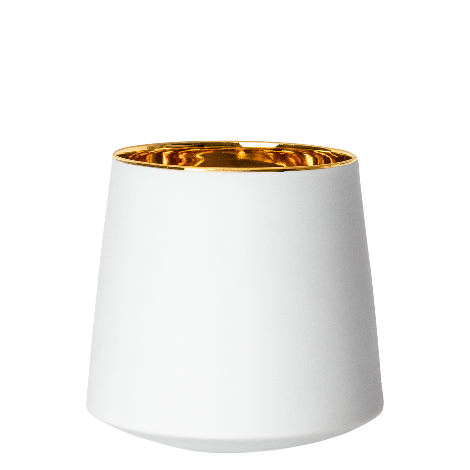 Weiße Porzellanvase mit goldener Innenverkleidung, steht aufrecht, ohne sichtbaren Hintergrund. Fürstenberg Porzellan.