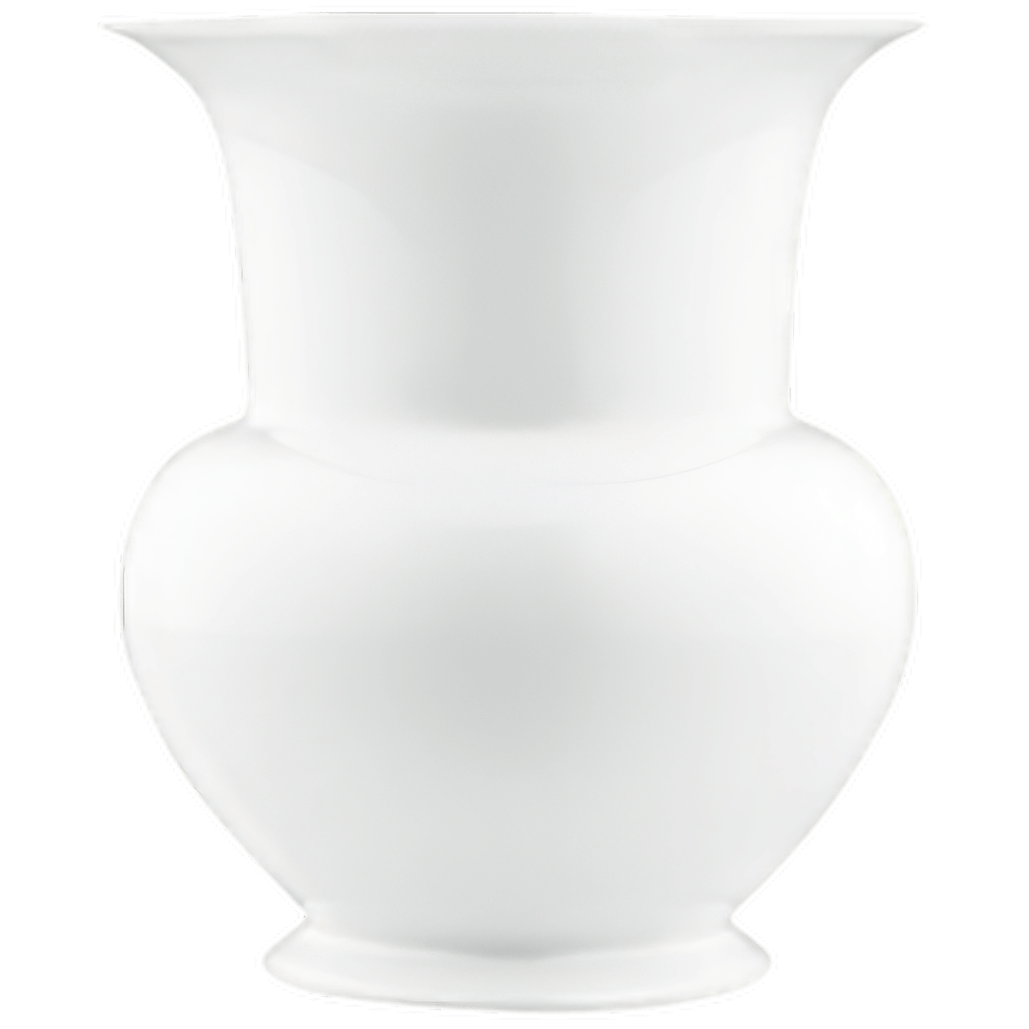 Weiße bauchige Porzellanvase mit breitem Rand auf schwarzem Hintergrund. Fürstenberg Porzellan.
