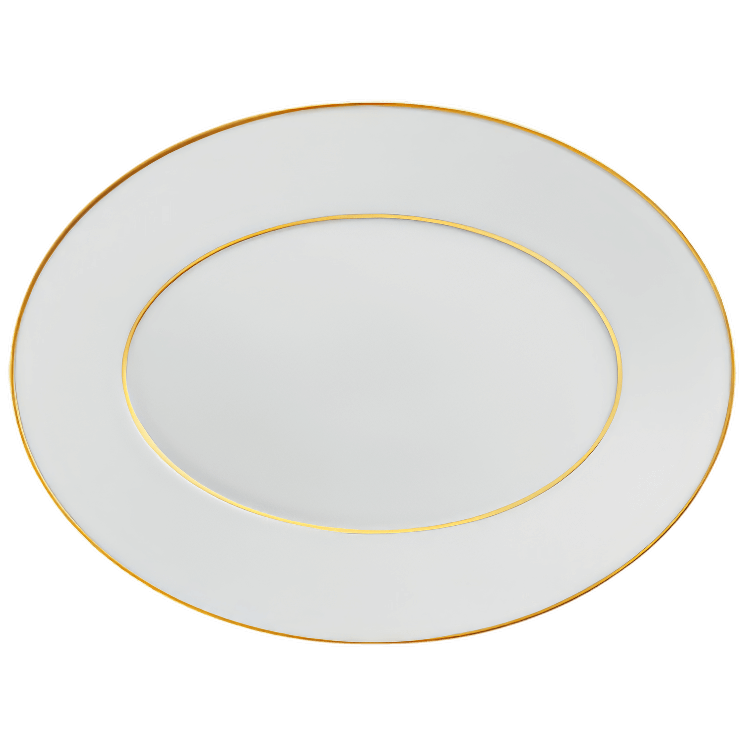 Weiße Porzellanplatte mit zwei goldenen Rändern, minimalistisch gestaltet. Fürstenberg Porzellan.