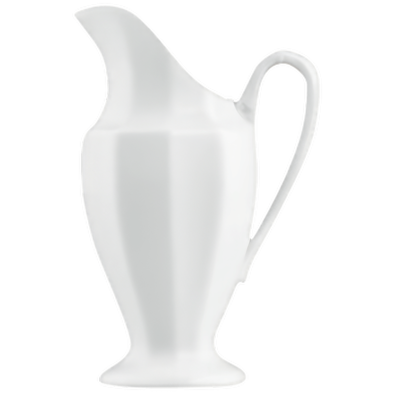 Weiße, hohe Porzellanvase mit elegantem Henkel auf weißem Hintergrund. Fürstenberg Porzellan.