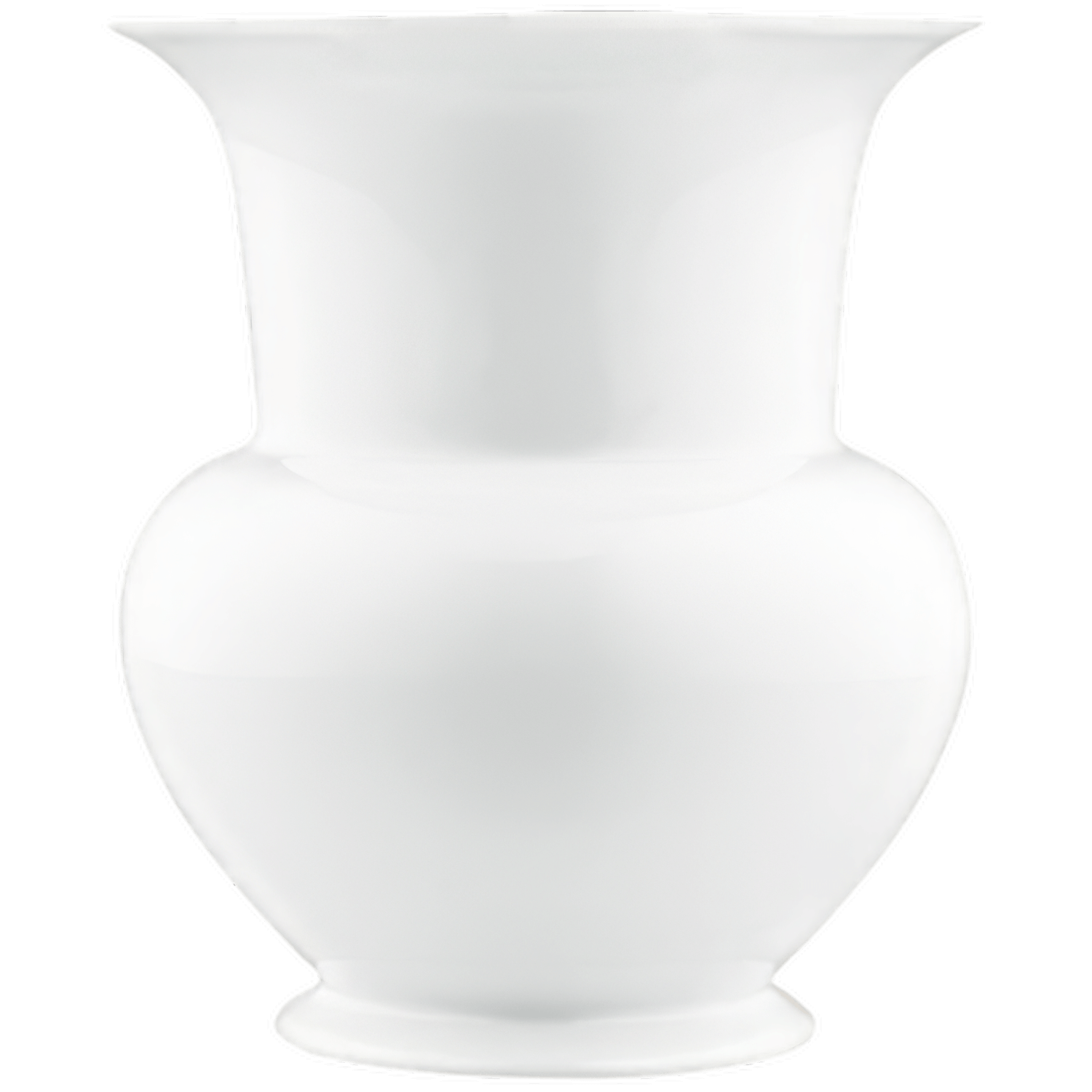 Weiße, elegante Porzellanvase mit breitem Rand, präsentiert auf schwarzem Hintergrund. Fürstenberg Porzellan.