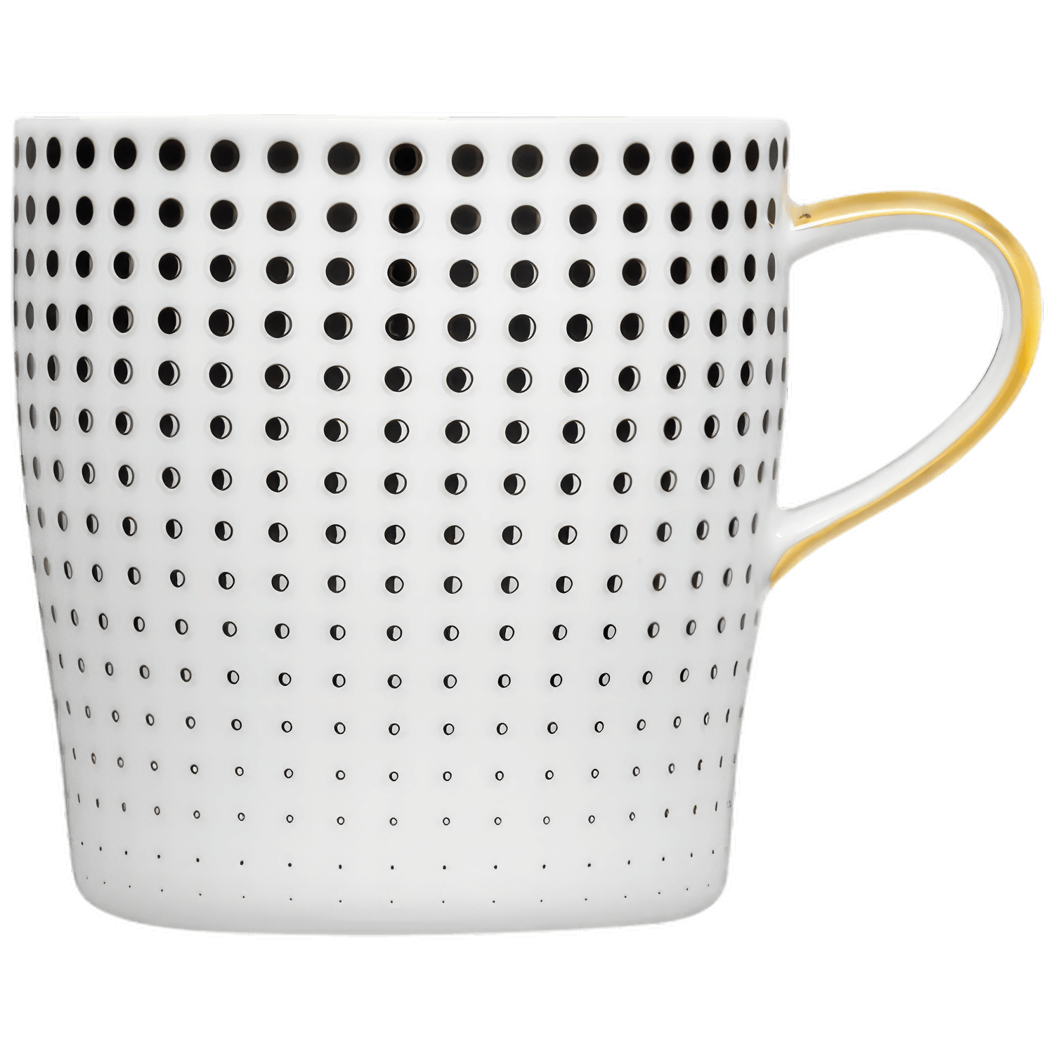 Weiße Tasse mit schwarzen Punkten und goldenem Randhenkel. Fürstenberg Porzellan.