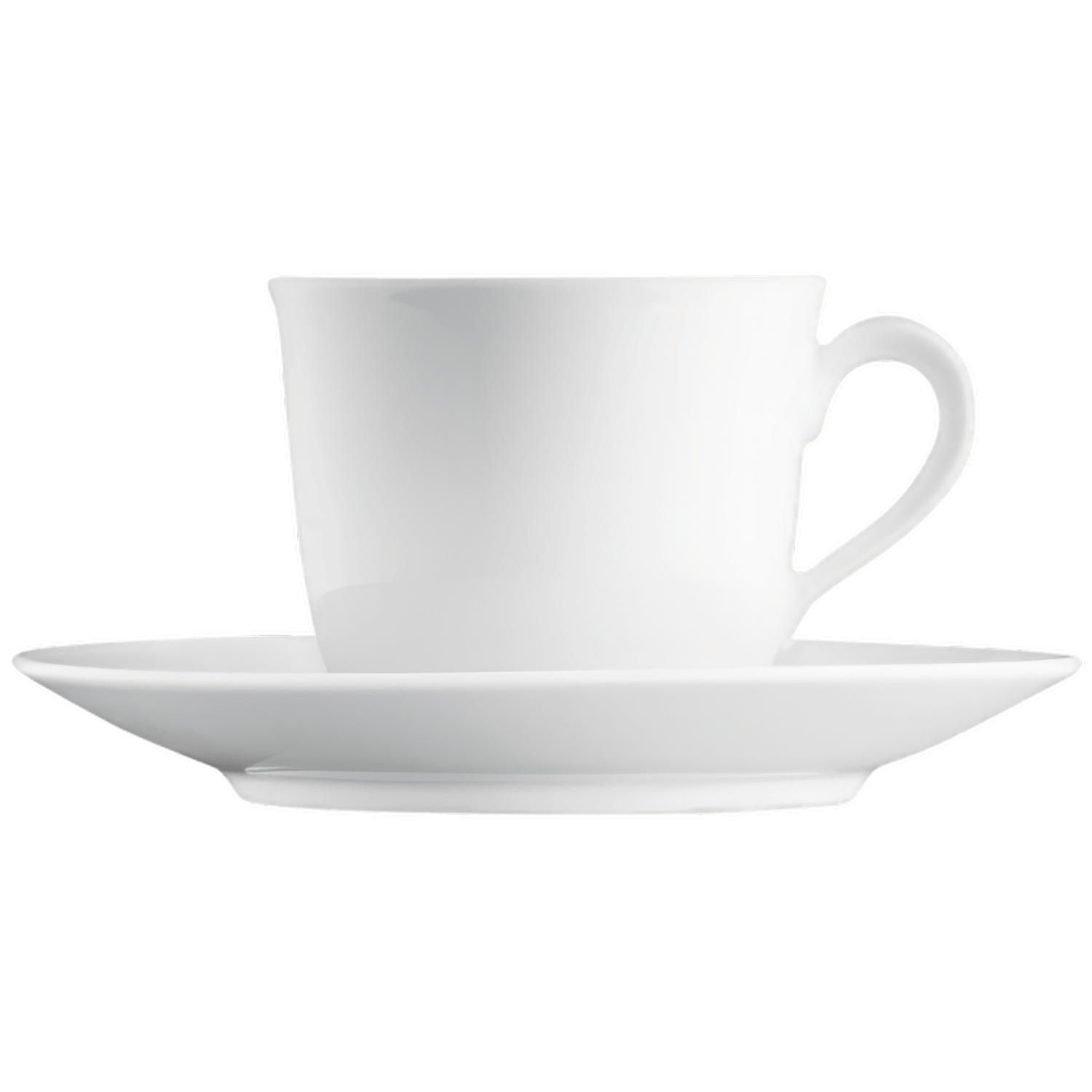 Weiße Porzellantasse steht auf passender Untertasse, elegant und minimalistisch. Fürstenberg Porzellan.